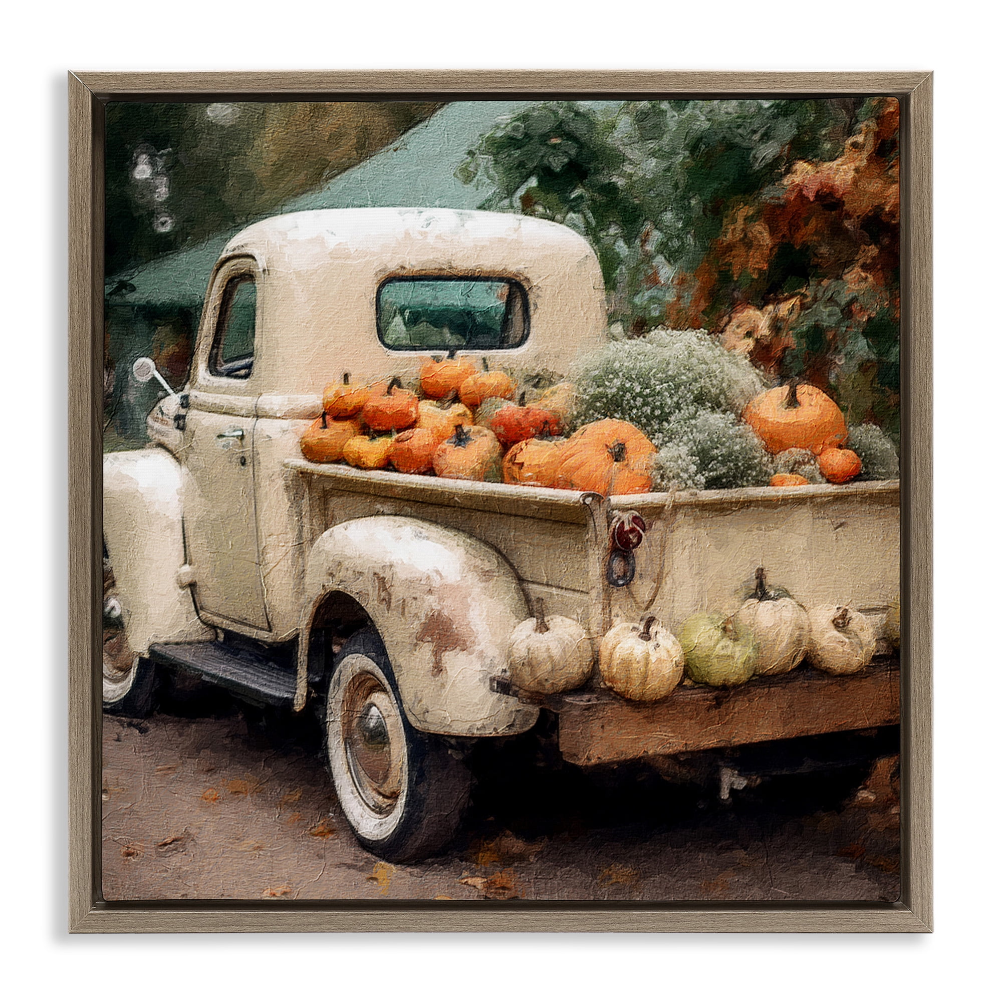 Stupell Industries Pumpkin & Gourd Truck Holiday Painting Brown Floater Framed Canvas Art Print Wall Art, 25 x 25