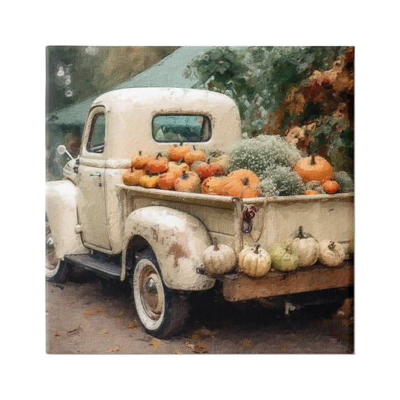 Stupell Industries Pumpkin & Gourd Truck Holiday Painting Gallery Wrapped Canvas Art Print Wall Art, 17 x 17
