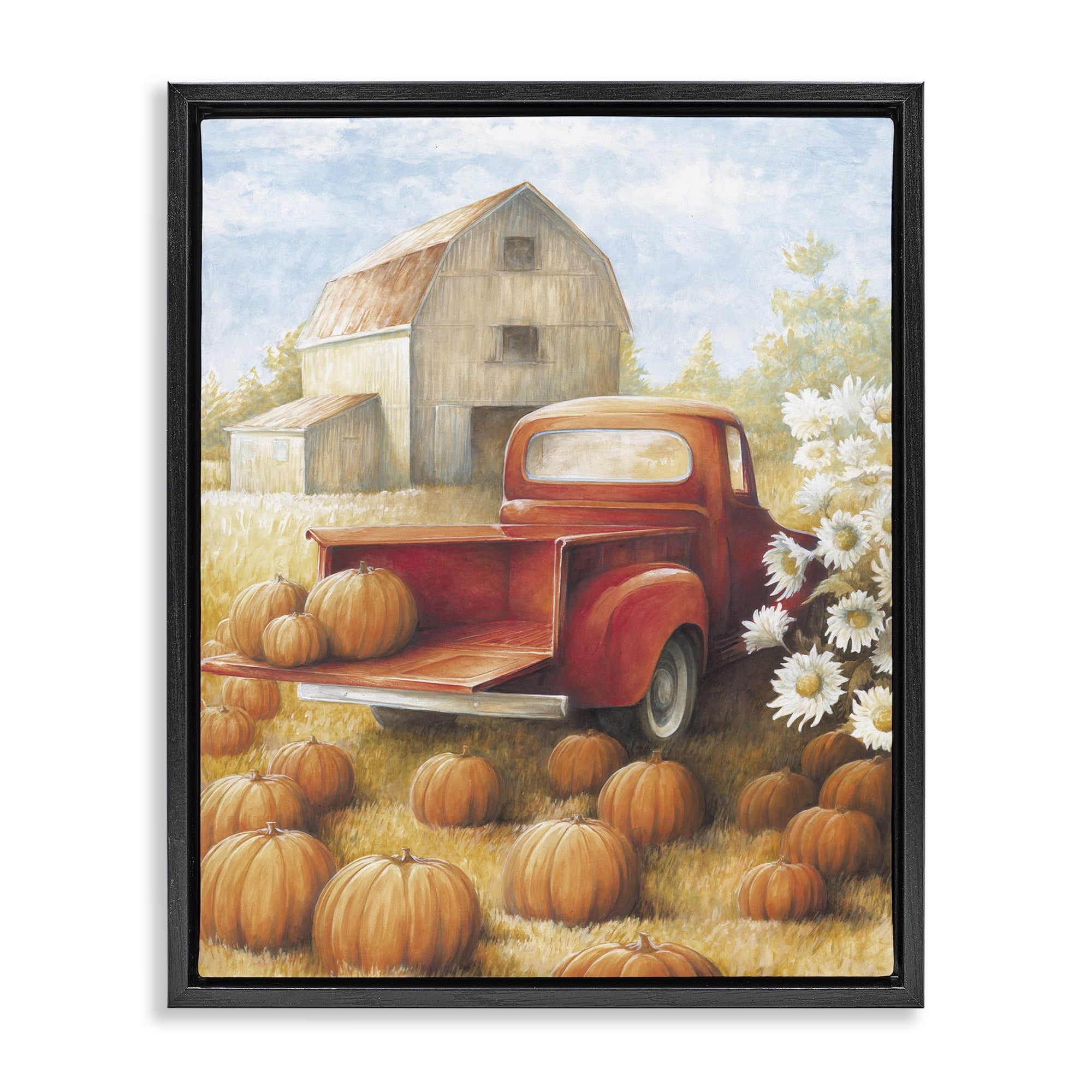 Stupell Industries Pumpkin Harvest Drop Off Landscape Painting Black Floater Framed Canvas Art Print Wall Art, 25 x 31