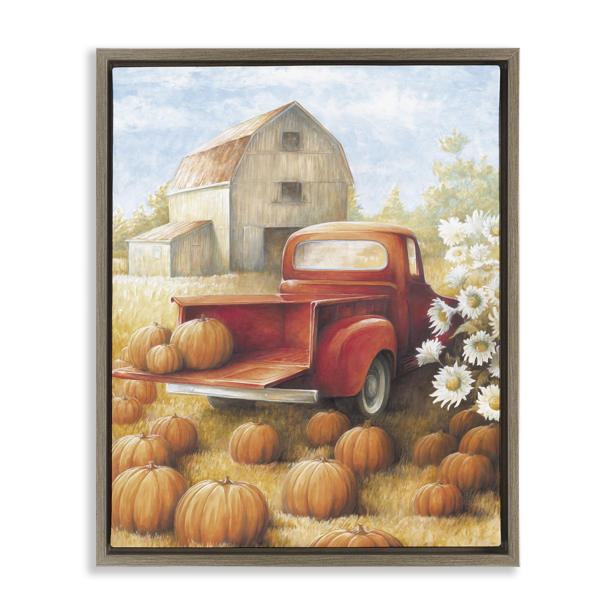 Stupell Industries Pumpkin Harvest Drop Off Landscape Painting Brown Floater Framed Canvas Art Print Wall Art, 17 x 21