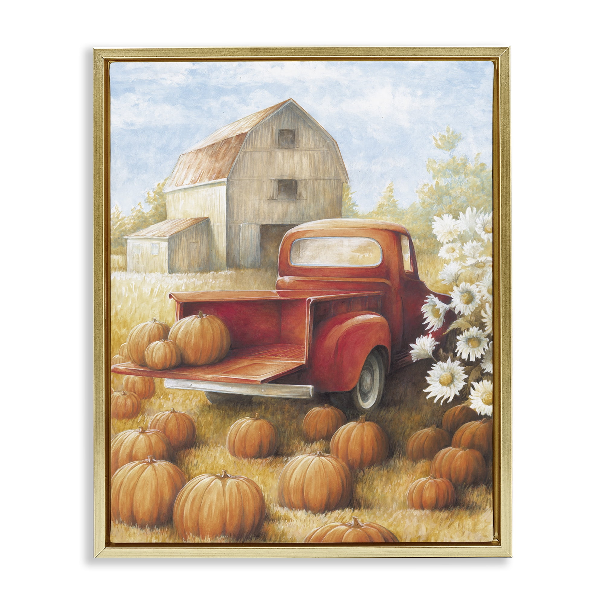 Stupell Industries Pumpkin Harvest Drop Off Landscape Painting Gold Floater Framed Canvas Art Print Wall Art, 25 x 31