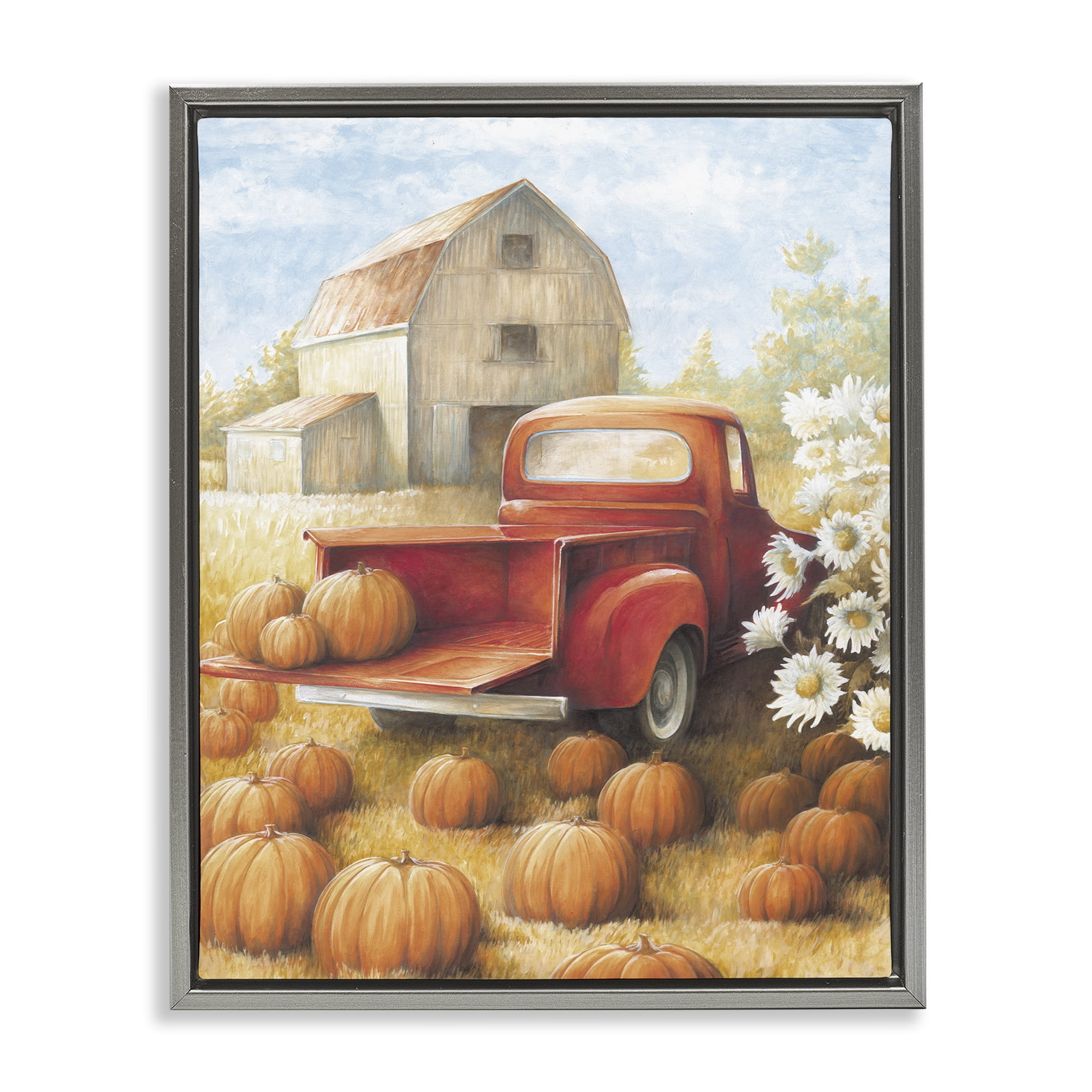 Stupell Industries Pumpkin Harvest Drop Off Landscape Painting Gray Floater Framed Canvas Art Print Wall Art, 17 x 21