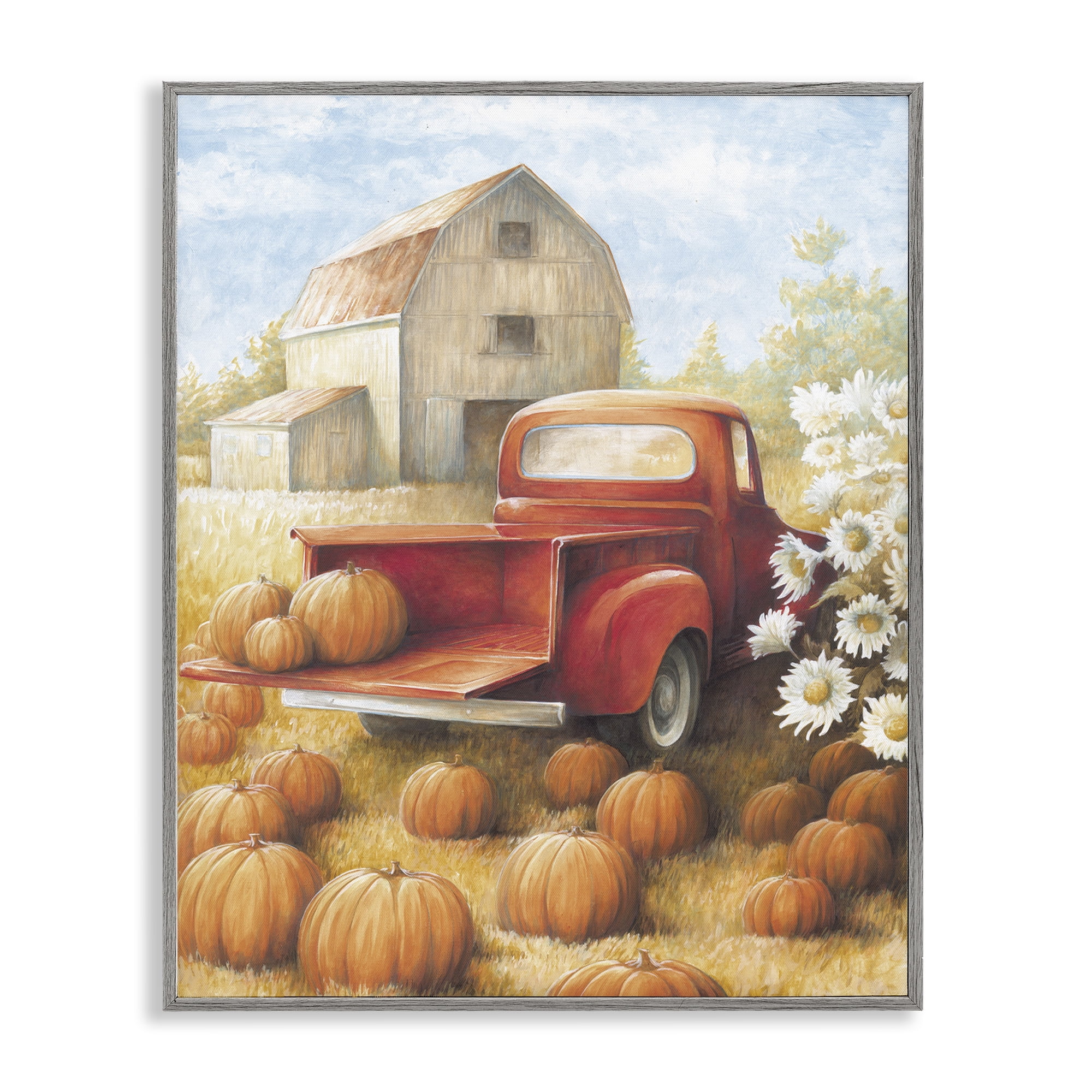 Stupell Industries Pumpkin Harvest Drop Off Landscape Painting Gray Framed Art Print Wall Art, 11 x 14