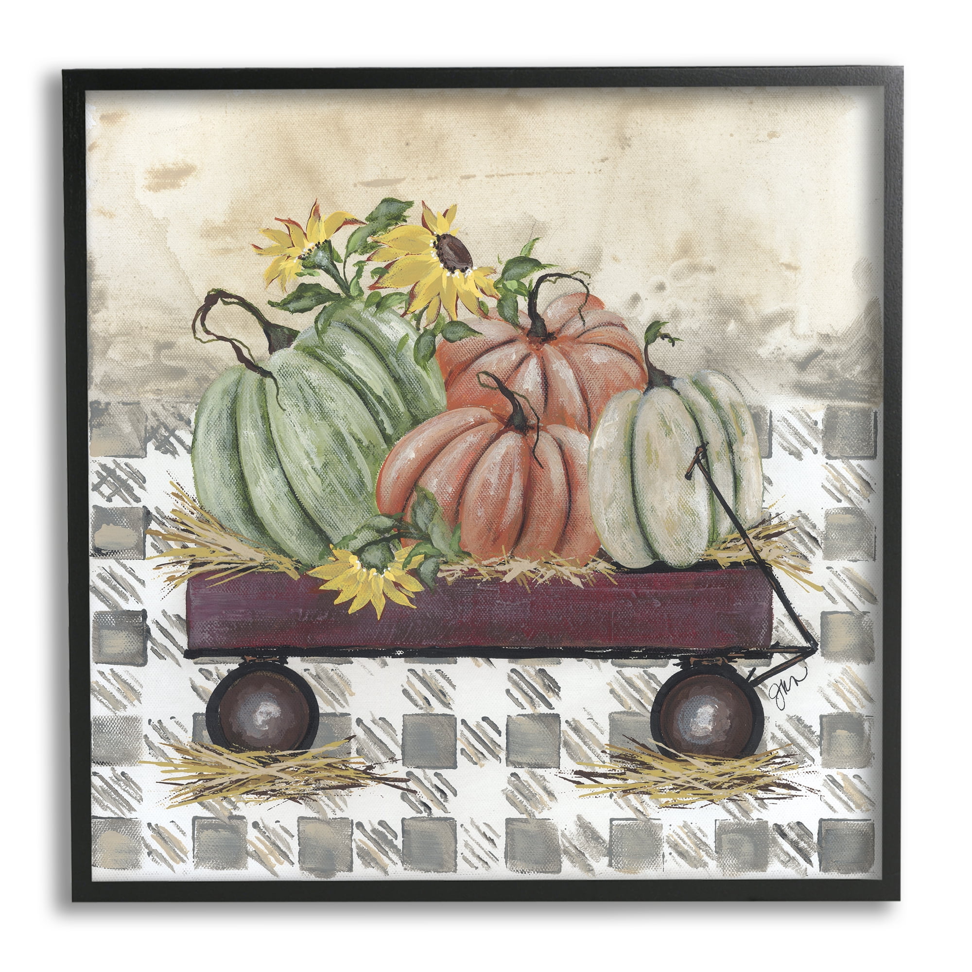 Stupell Industries Pumpkin Harvest Wagon Botanical & Floral Painting Black Framed Art Print Wall Art, 12 x 12