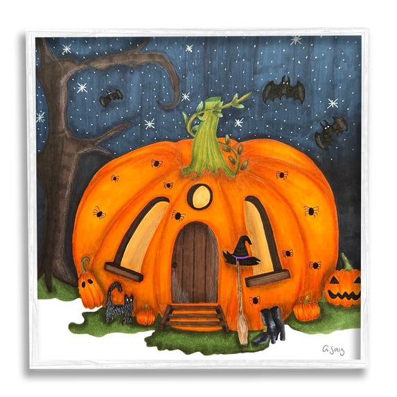 Stupell Industries Pumpkin House In Woods Holiday Painting White Framed Art Print Wall Art