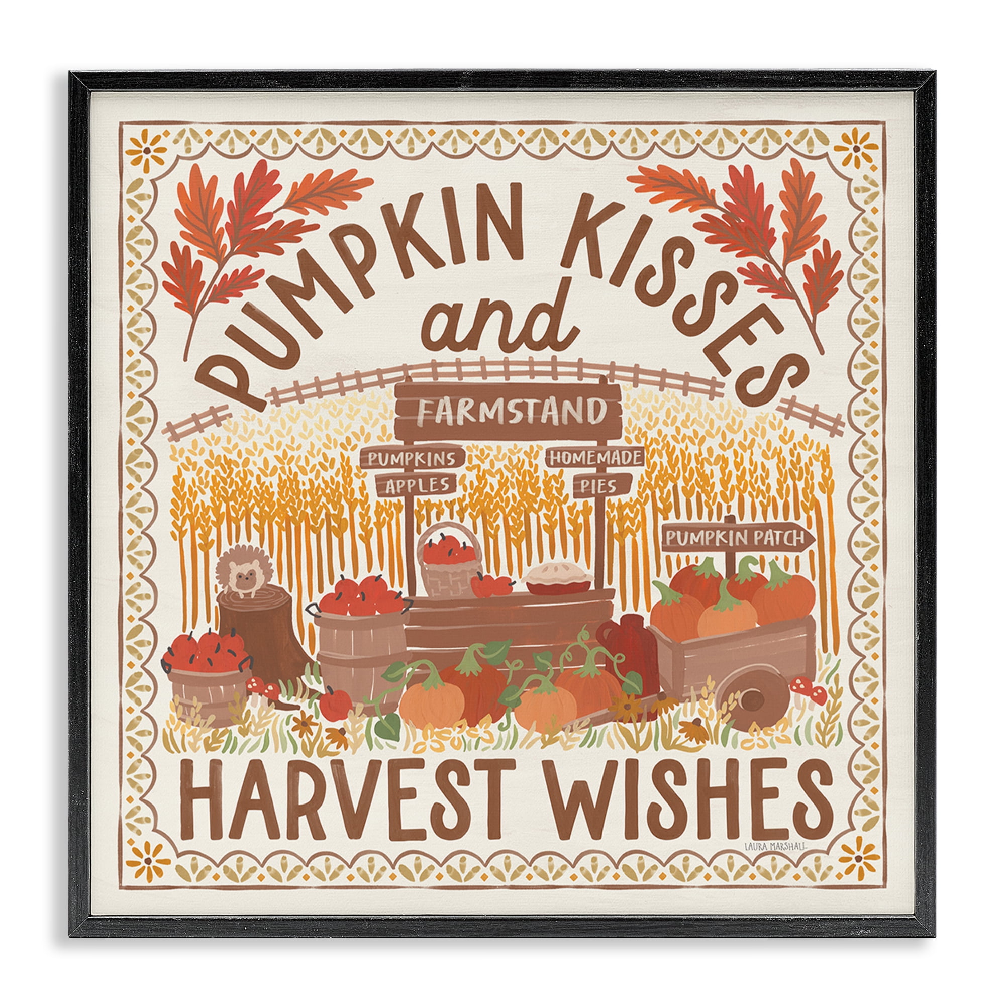 Pumpkin Kisses Fall Scene Black Framed Landscape Print, 12 x 12