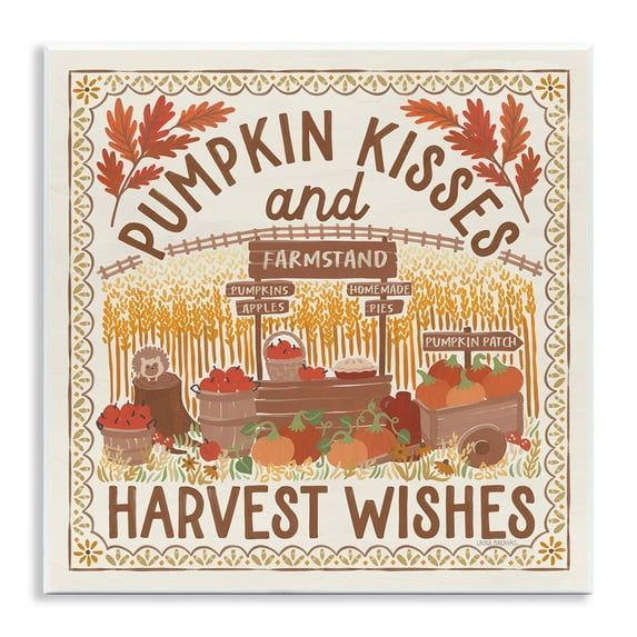 Stupell Industries Pumpkin Kisses Fall Scene Landscape Painting Unframed Art Print Wall Art, 12 x 12