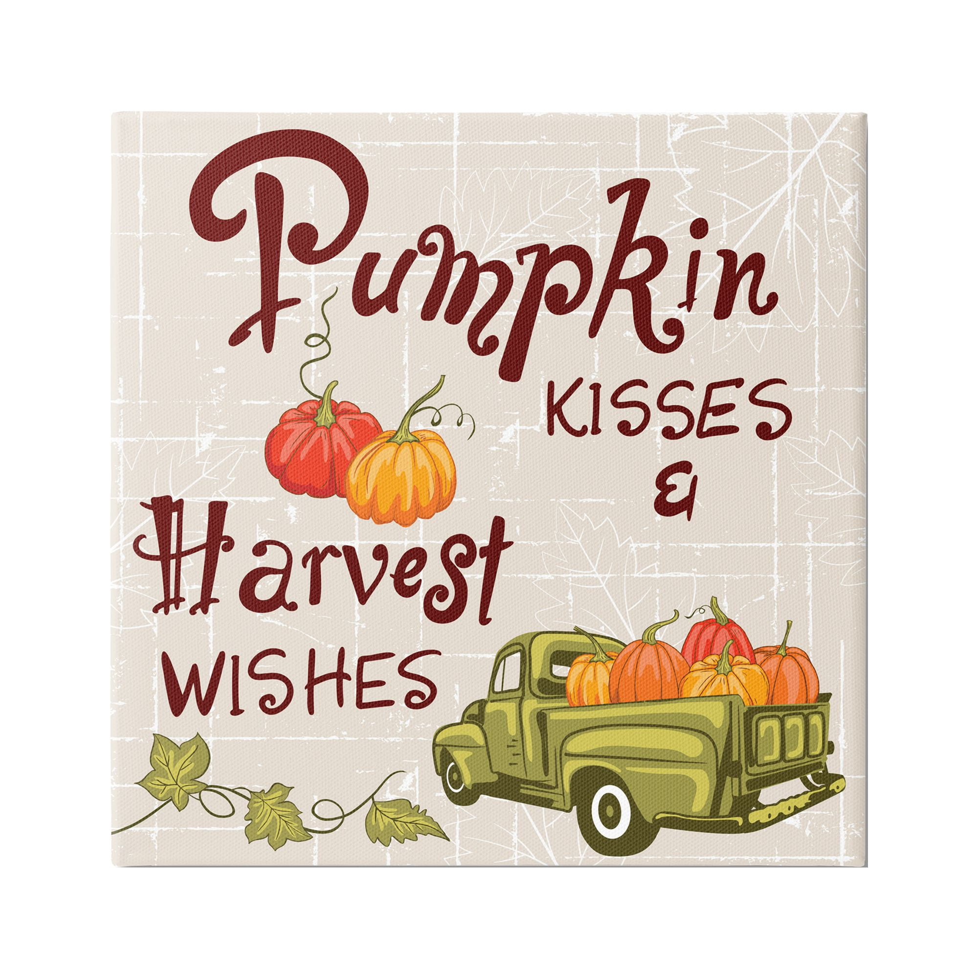 Stupell Industries Pumpkin Kisses Harvest Wishes Inspirational Painting Gallery Wrapped Canvas Art Print Wall Art, 30 x 30