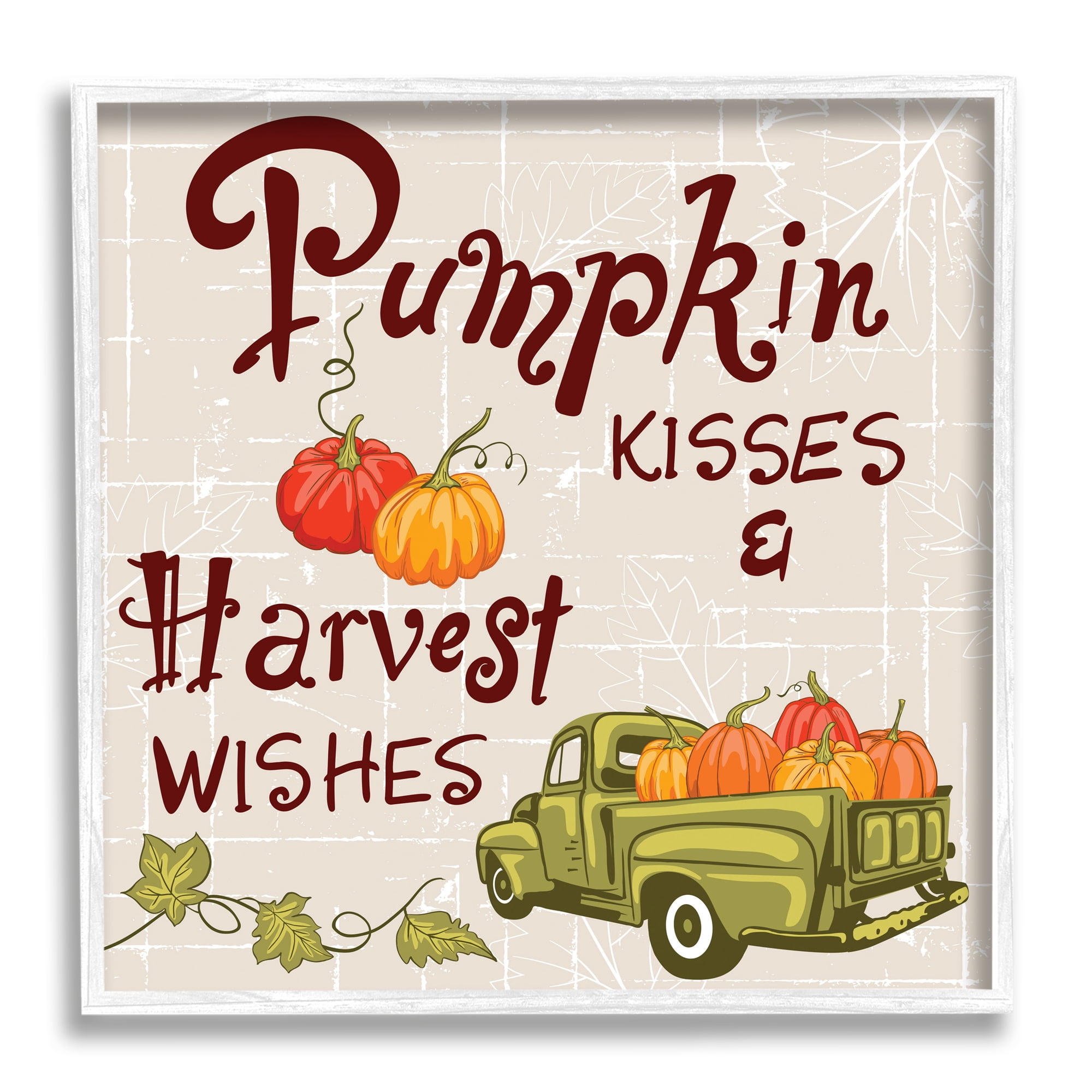Stupell Industries Pumpkin Kisses Harvest Wishes Inspirational Painting White Framed Art Print Wall Art, 17 x 17