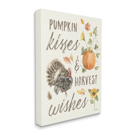 Stupell Industries Pumpkin Kisses Harvest Wishes Phrase Wild Turkey Animals & Insects Painting Gallery Wrapped Canvas Print Wall Art, 36 x 48
