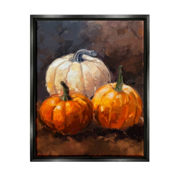 Stupell Industries Pumpkin Painting Still Life Holiday Painting Black Floater Framed Canvas Art Print Wall Art, 17 x 21