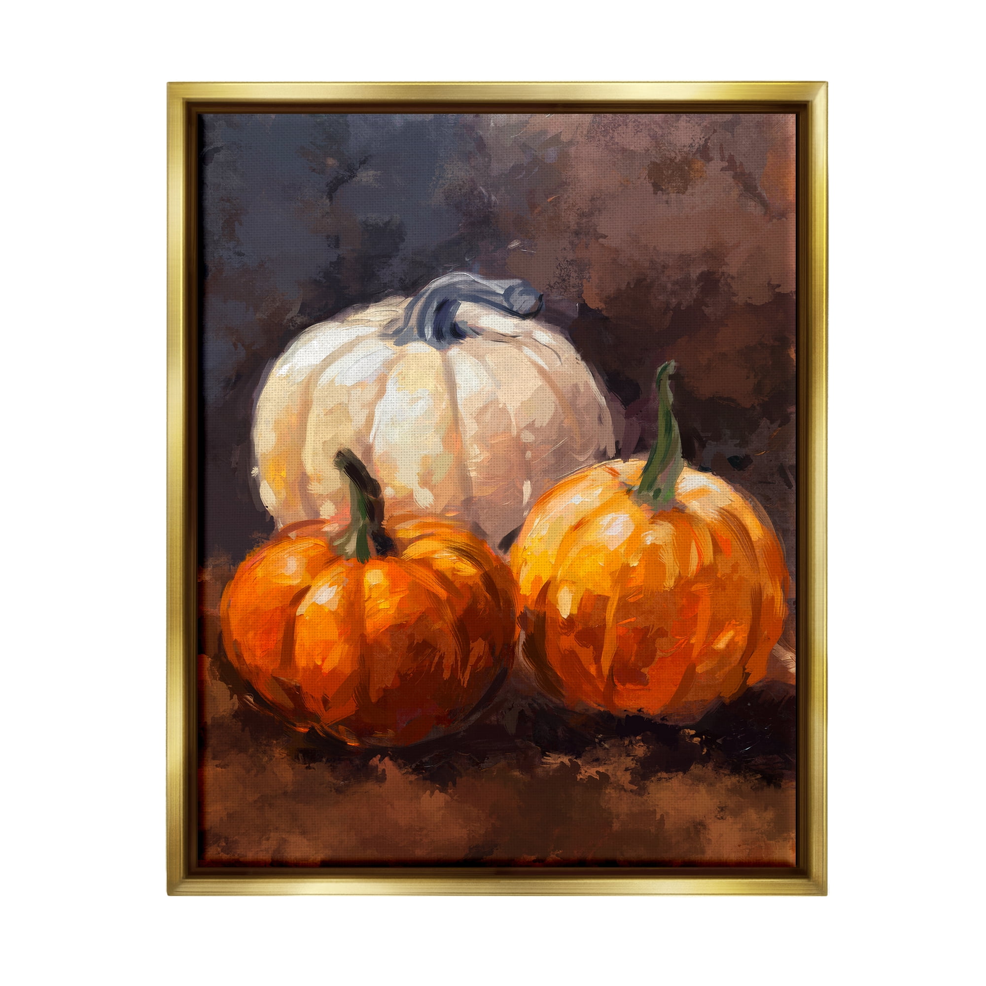 Stupell Industries Pumpkin Painting Still Life Holiday Painting Gold Floater Framed Canvas Art Print Wall Art, 17 x 21