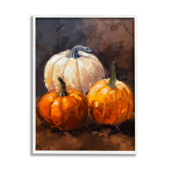 Stupell Industries Pumpkin Painting Still Life Holiday Painting White Framed Art Print Wall Art, 24 x 30