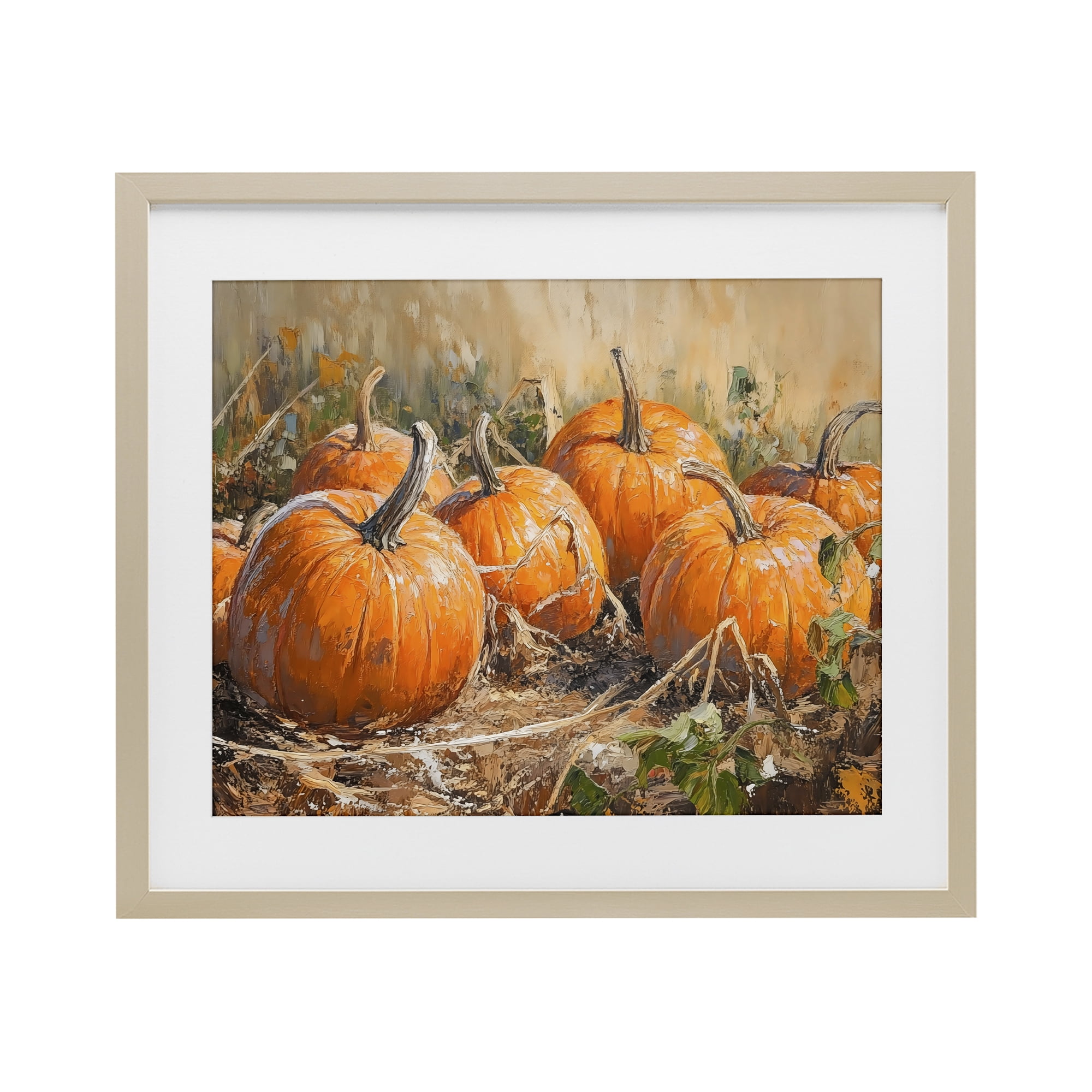 Stupell Industries Pumpkin Patch Autumn Harvest Scene Birch Framed Print Under Glass, design by Nini Art