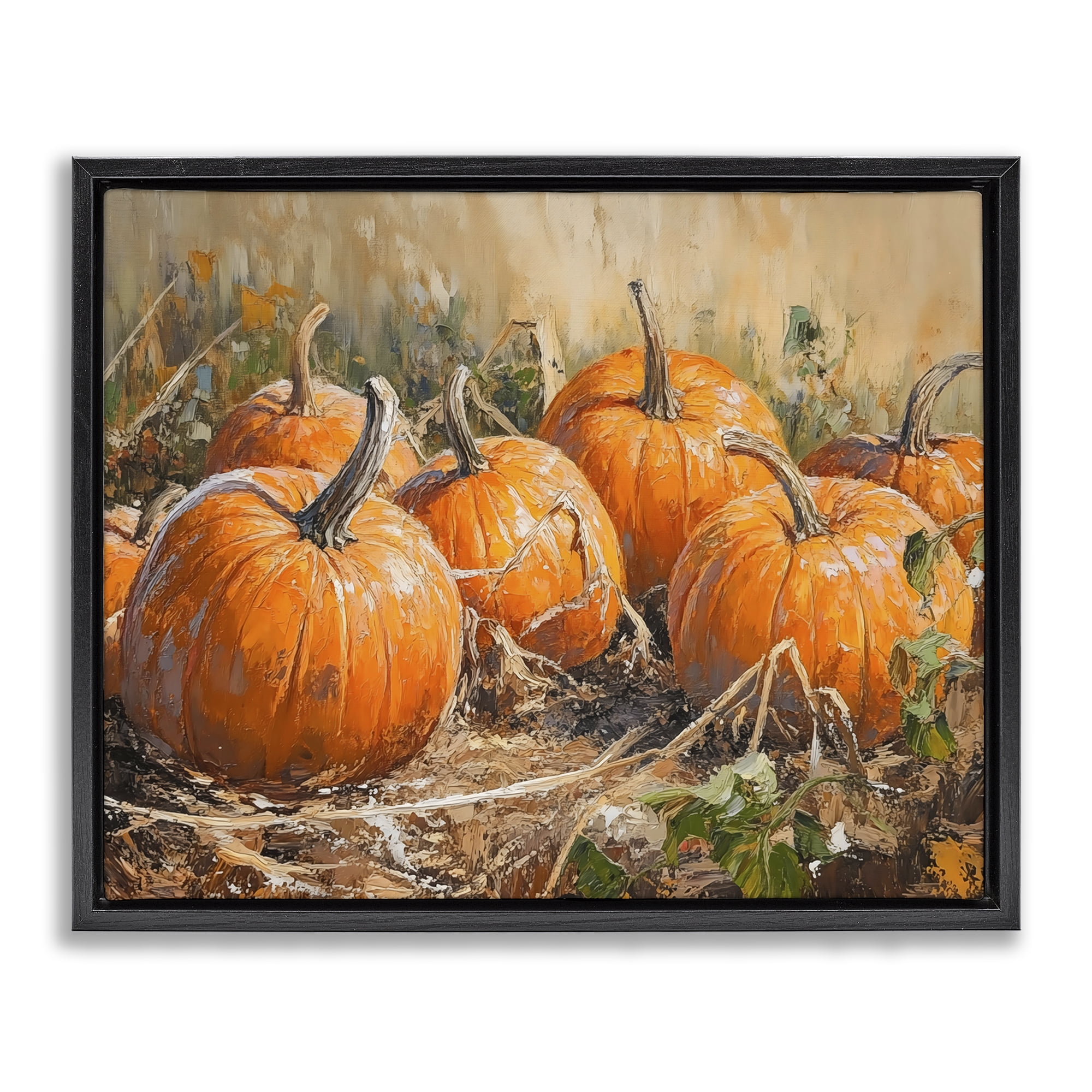 Stupell Industries Pumpkin Patch Autumn Harvest Scene Black Framed Floater Canvas Wall Art, design by Nini Art