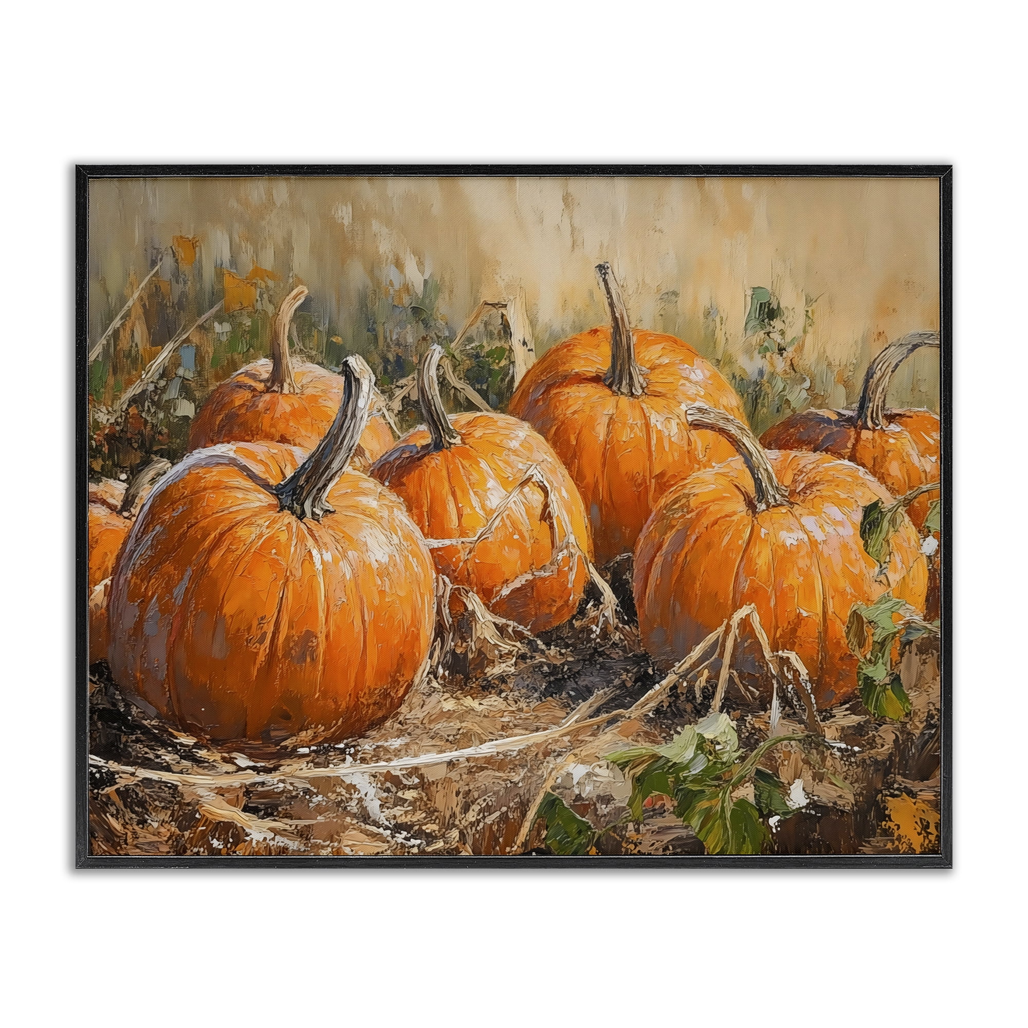 Stupell Industries Pumpkin Patch Autumn Harvest Scene Black Framed Giclee Art, design by Nini Art