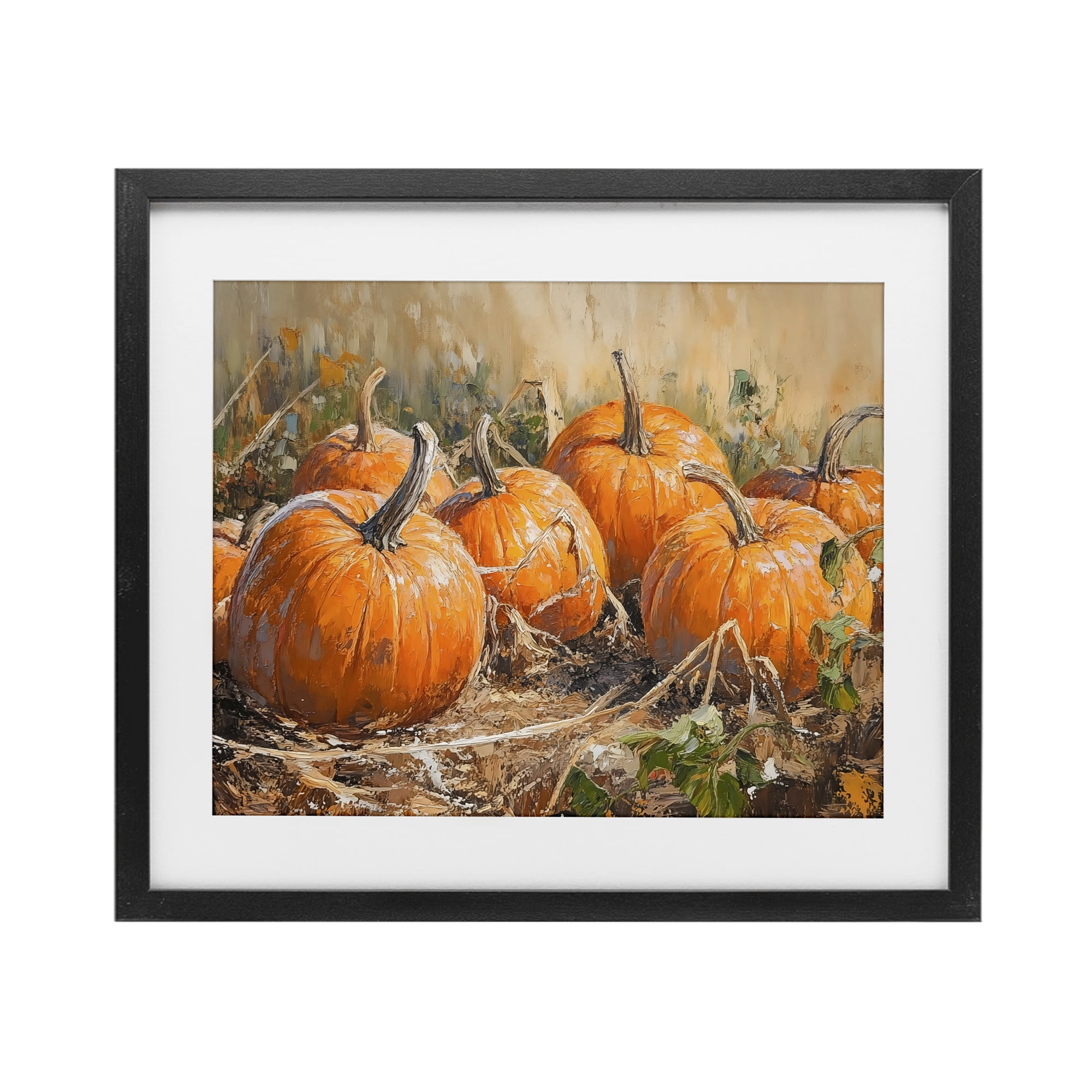Stupell Industries Pumpkin Patch Autumn Harvest Scene Black Framed Print Under Glass, design by Nini Art