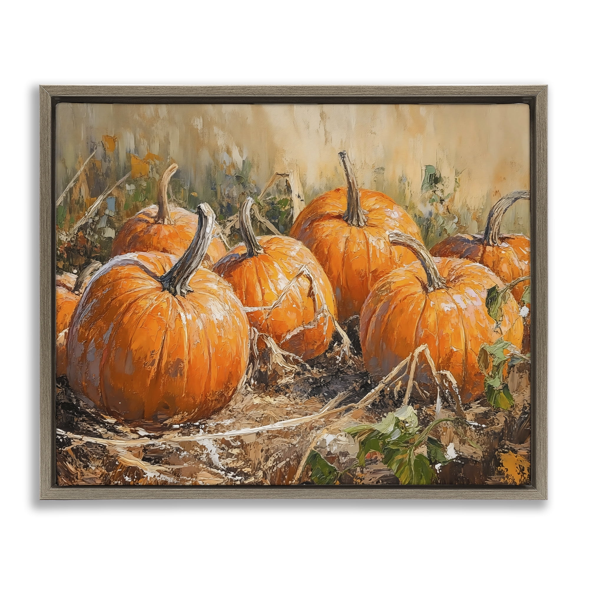 Stupell Industries Pumpkin Patch Autumn Harvest Scene Brown Framed Floater Canvas Wall Art, design by Nini Art
