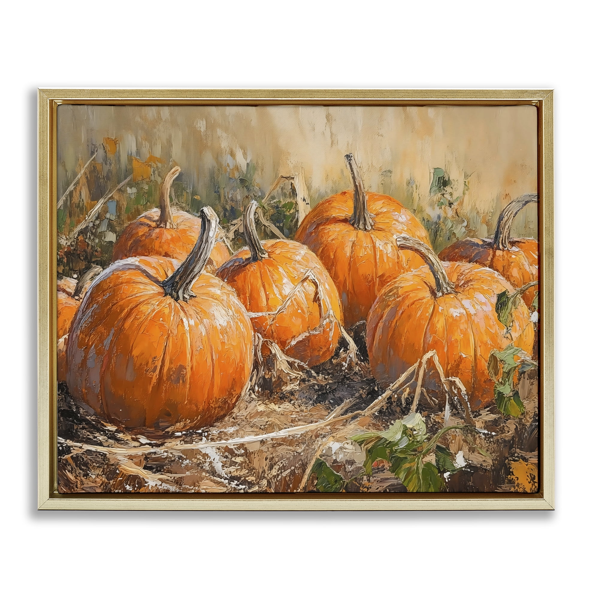Stupell Industries Pumpkin Patch Autumn Harvest Scene Gold Framed Floater Canvas Wall Art, design by Nini Art
