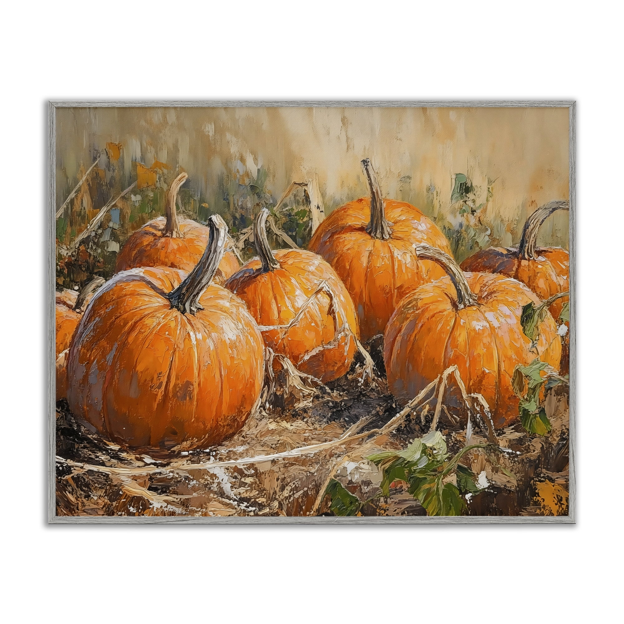Stupell Industries Pumpkin Patch Autumn Harvest Scene Gray Framed Giclee Art, design by Nini Art