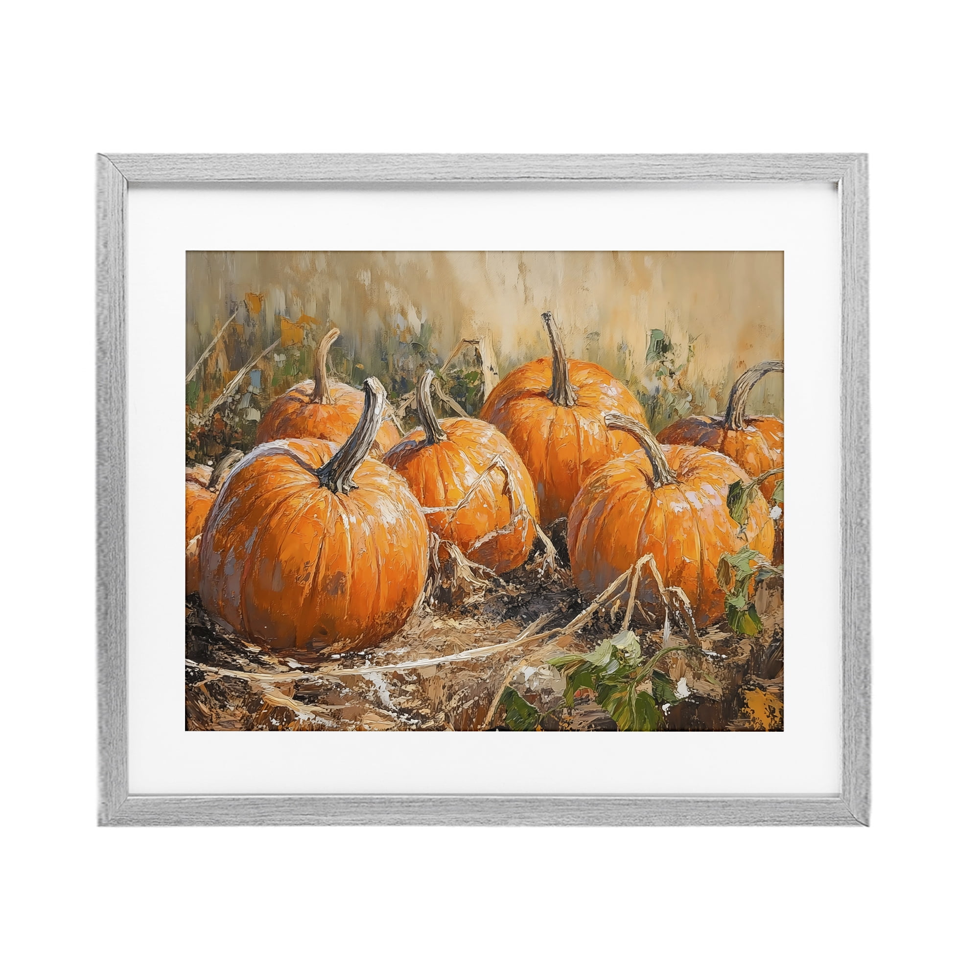 Stupell Industries Pumpkin Patch Autumn Harvest Scene Gray Framed Print Under Glass, design by Nini Art