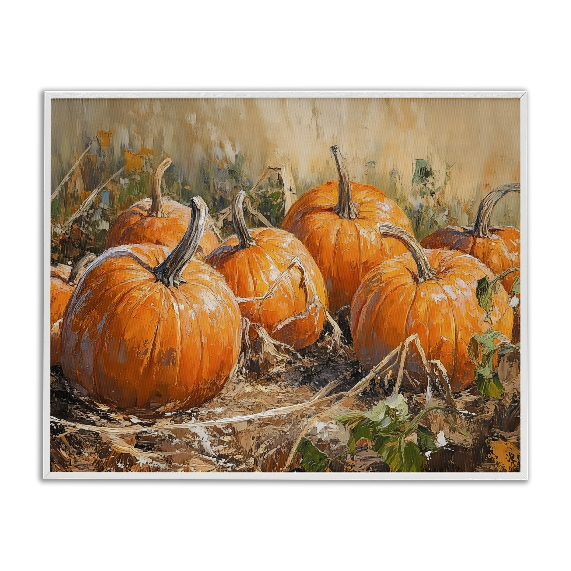 Stupell Industries Pumpkin Patch Autumn Harvest Scene White Framed Giclee Art, design by Nini Art