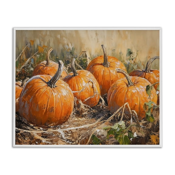 Stupell Industries Pumpkin Patch Autumn Harvest Scene White Framed Giclee Art, design by Nini Art