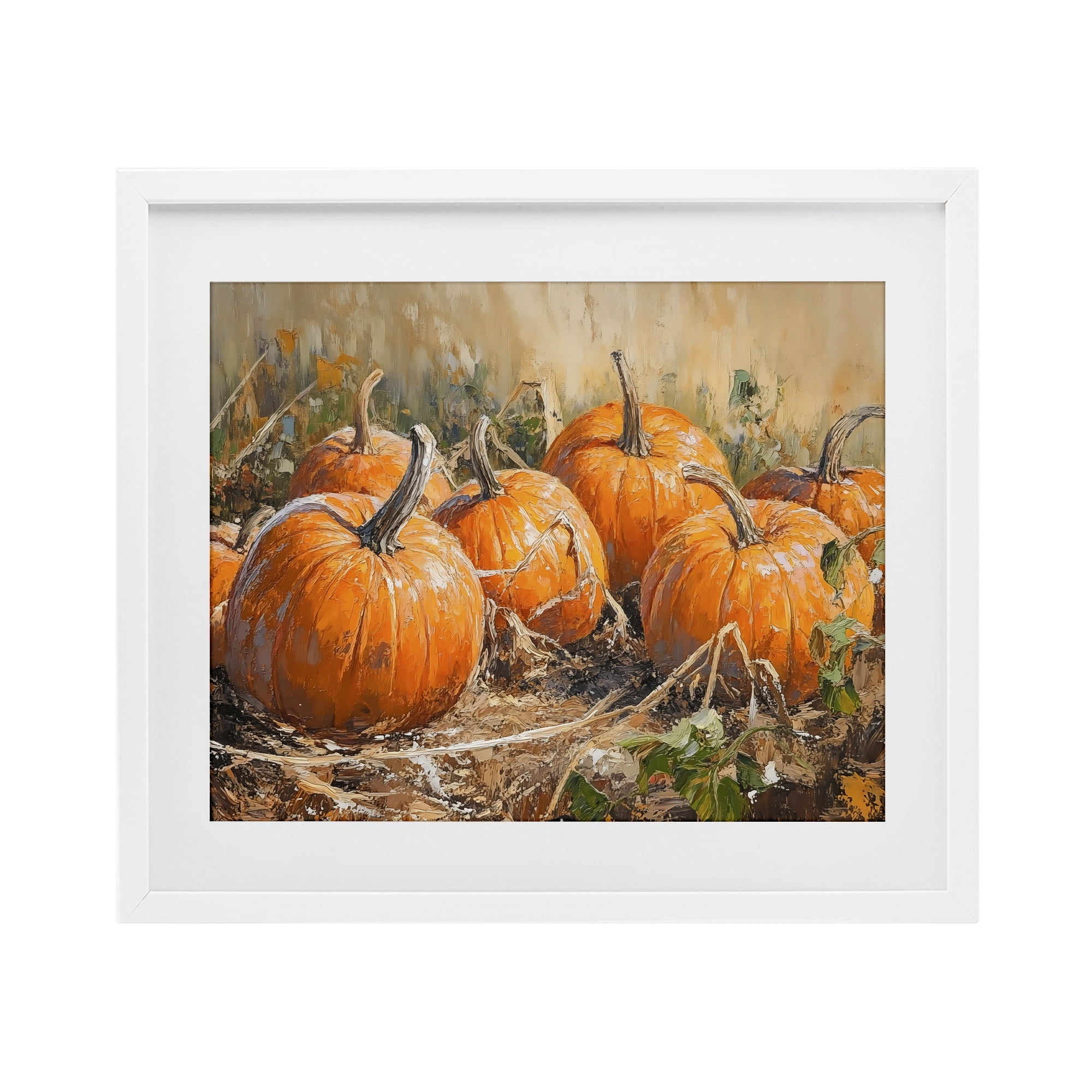 Stupell Industries Pumpkin Patch Autumn Harvest Scene White Framed Print Under Glass, design by Nini Art