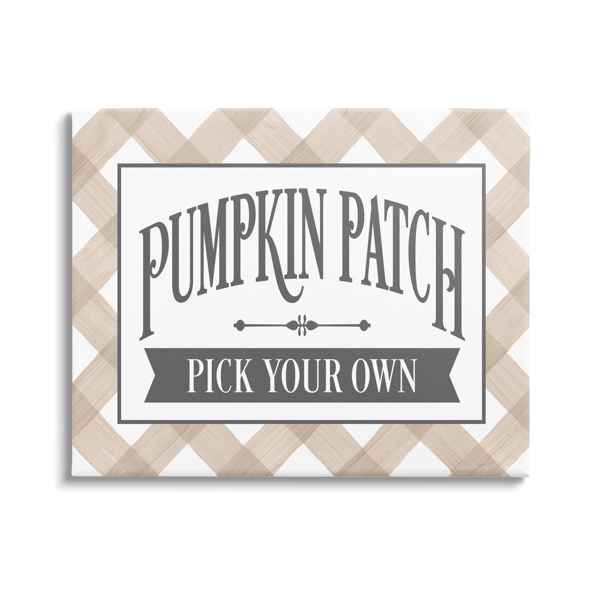 Stupell Industries Pumpkin Patch Country Sign Autumnal Beige Plaid Graphic Art Gallery Wrapped Canvas Print Wall Art, Design by Lettered and Lined