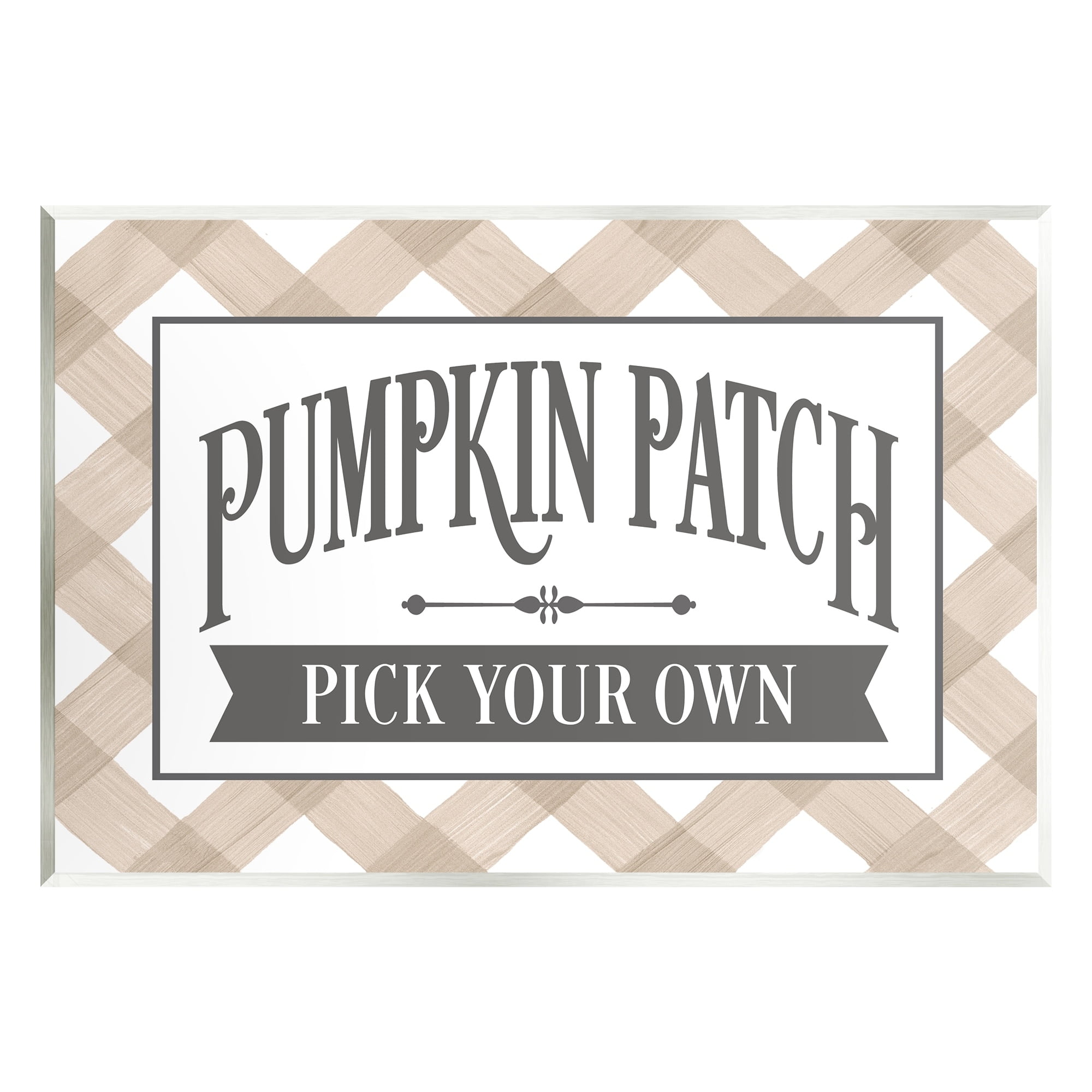 Stupell Industries Pumpkin Patch Country Sign Autumnal Beige Plaid Graphic Art Unframed Art Print Wall Art, Design by Lettered and Lined