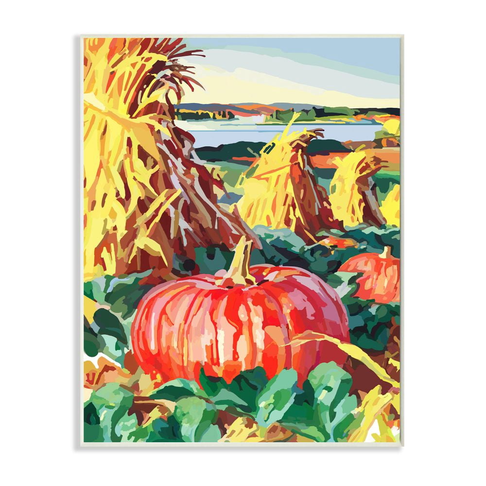 Stupell Industries Pumpkin Patch Fall Autumn Landscape Design Wall Plaque by The Saturday Evening Post, 10" x 15", Wall Plaque