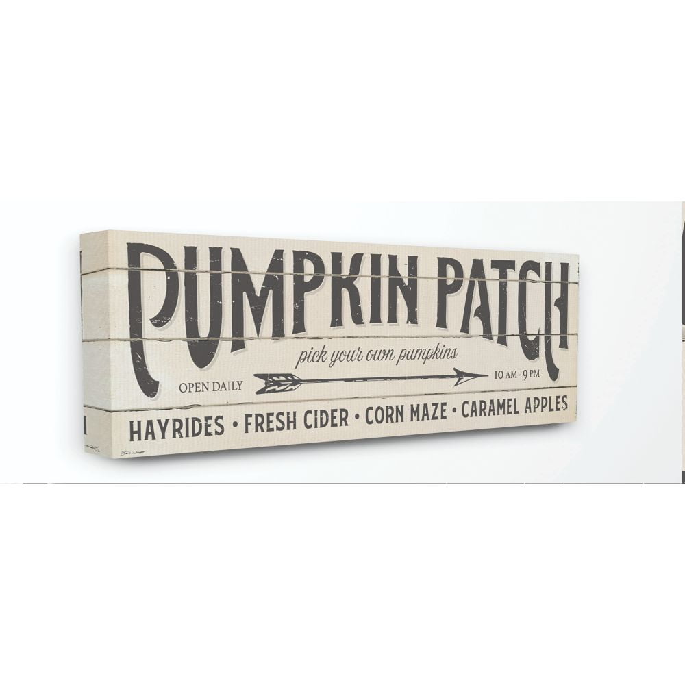 Stupell Industries Pumpkin Patch Fall Halloween Holiday Word Wood Texture Design Canvas Wall Art by Stephanie Workman Marrott