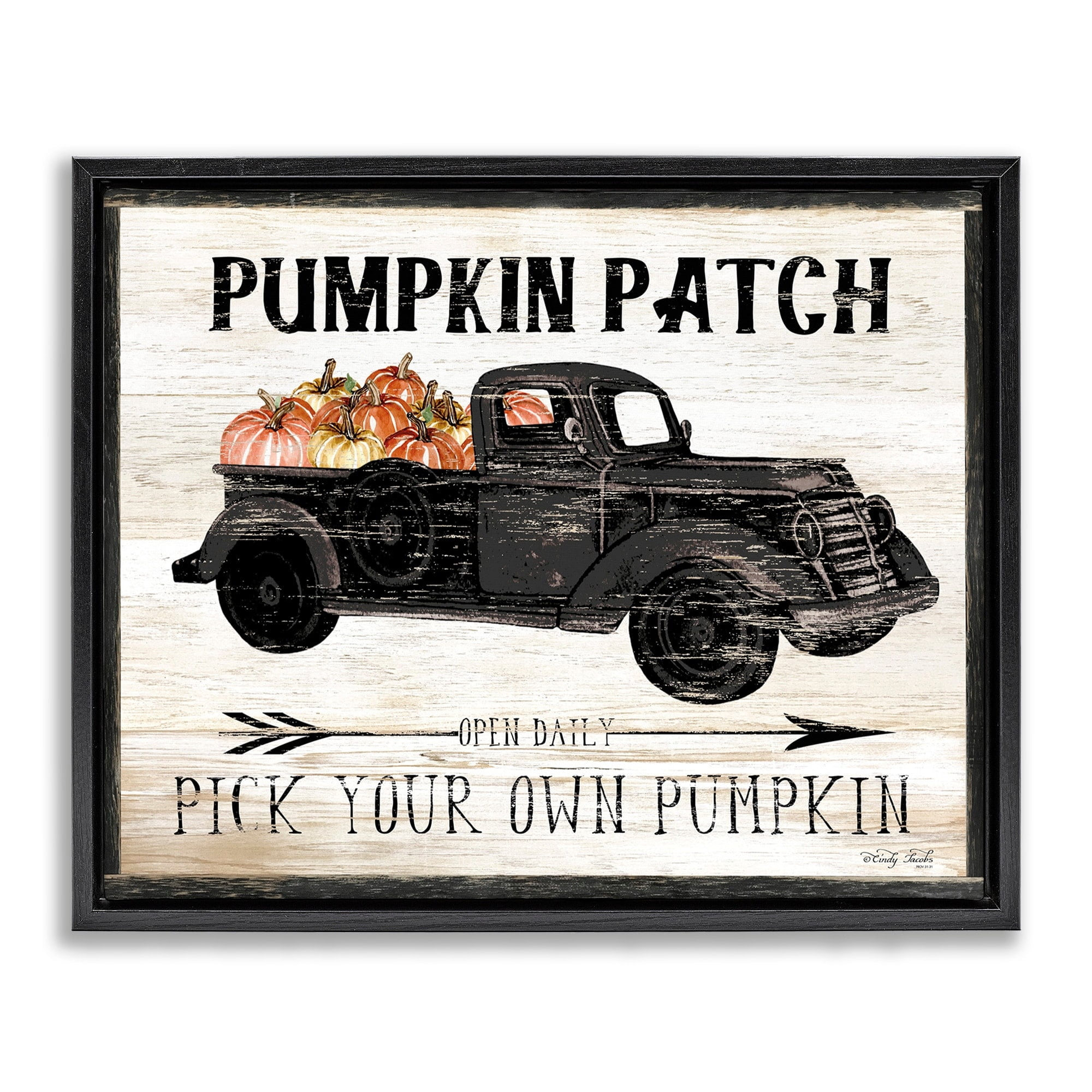Stupell Industries Pumpkin Patch Farm Sign Fall Harvest Picking Jet Black Framed Floating Canvas Wall Art, 24x30, by Cindy Jacobs