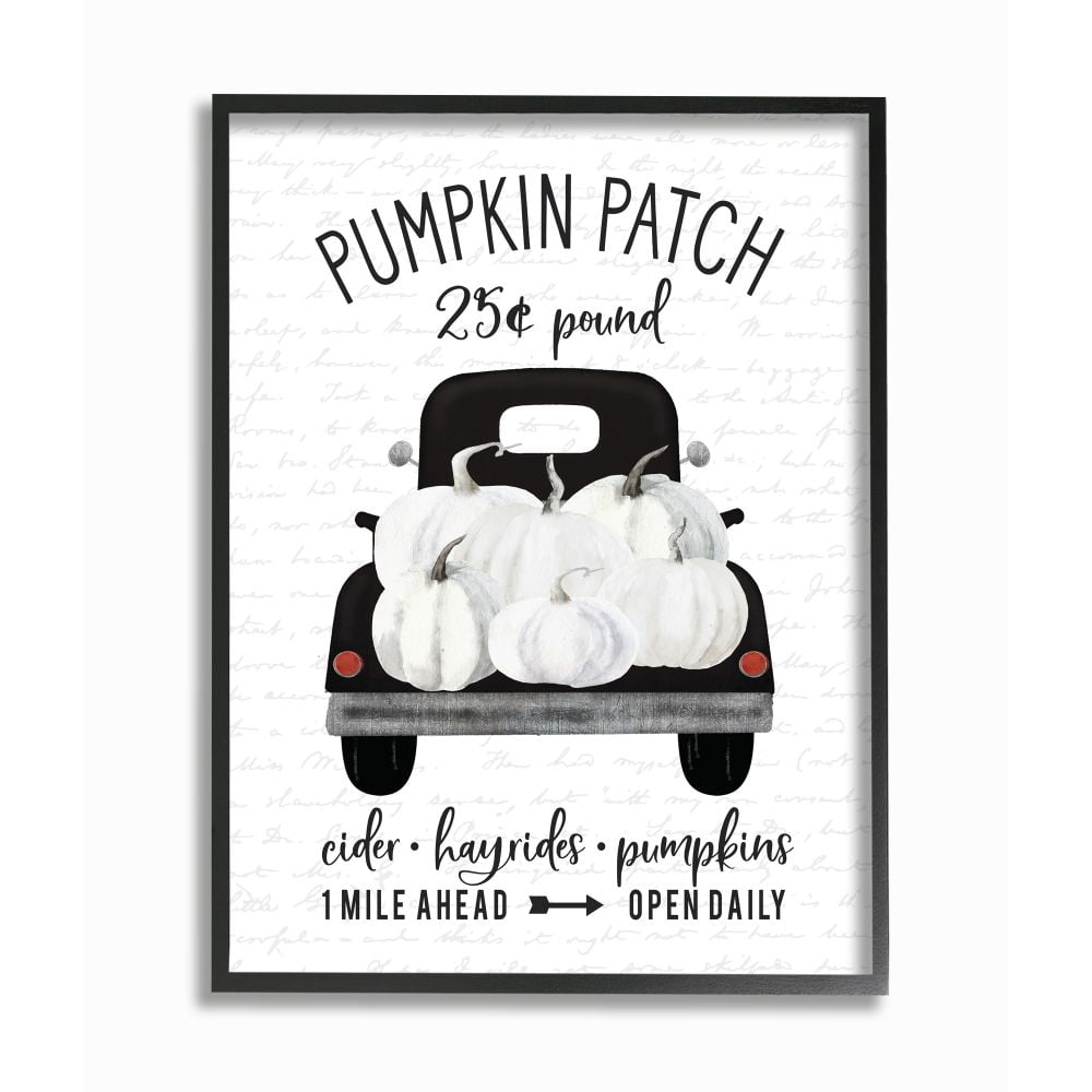 Stupell Industries Pumpkin Patch Farm Truck Sign Country Autumn Harvest Framed Wall Art Design by Lettered and Lined, 16" x 20", Black Framed
