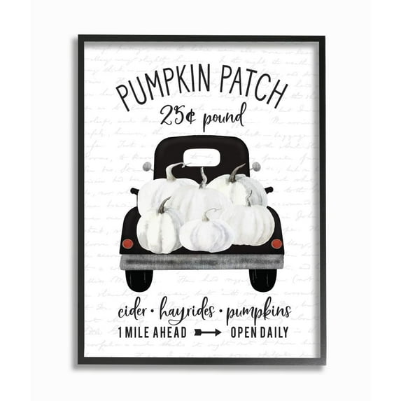 Stupell Industries Pumpkin Patch Farm Truck Sign Country Autumn Harvest Framed Wall Art Design by Lettered and Lined, 16" x 20", Black Framed