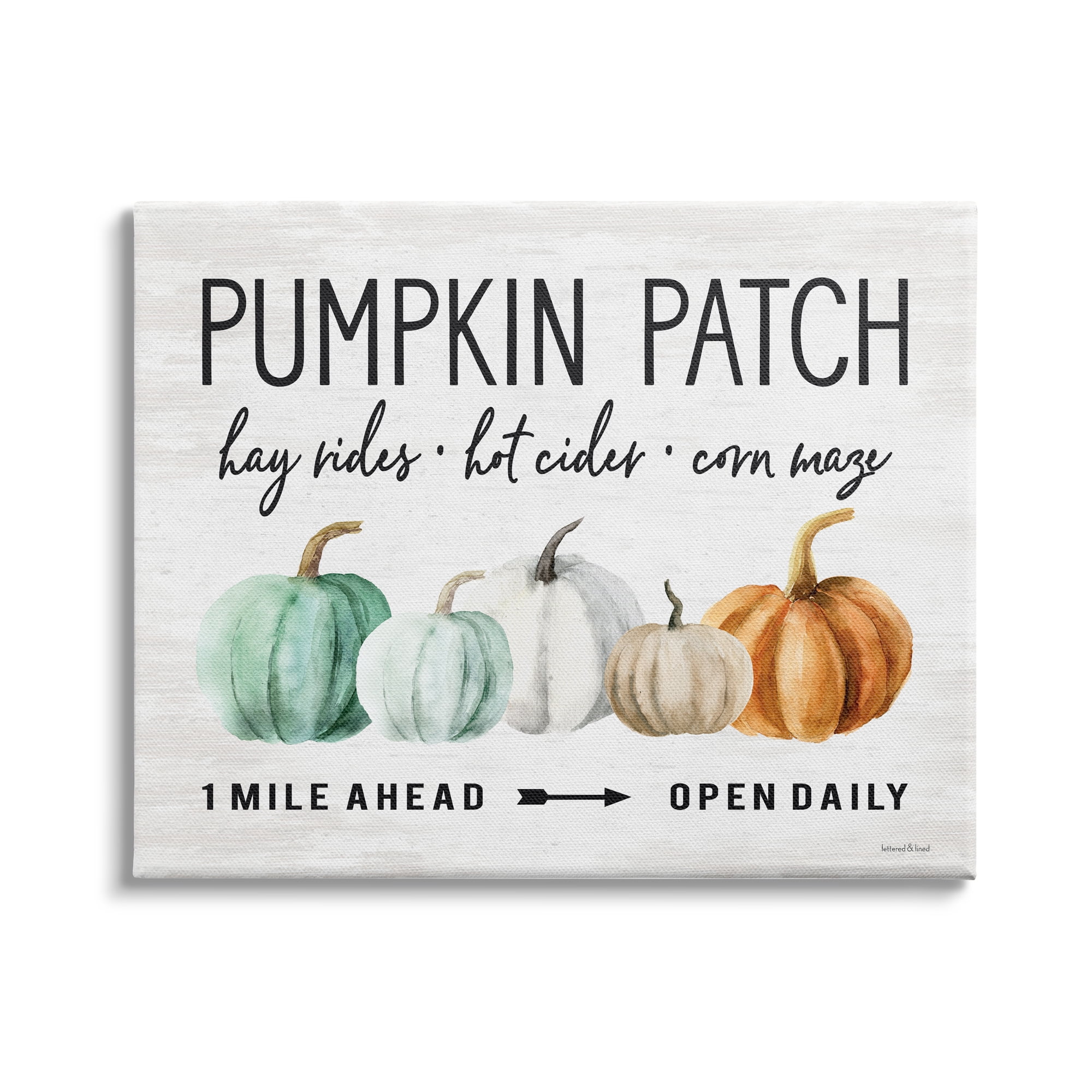 Stupell Industries Pumpkin Patch Farmhouse Sign Autumn Orange Green Gourds, 30 x 24, Design by Lettered and Lined