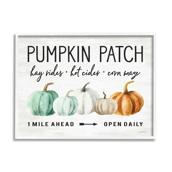 Stupell Industries Pumpkin Patch Farmhouse Sign Autumn Orange Green Gourds, 30 x 24, Design by Lettered and Lined