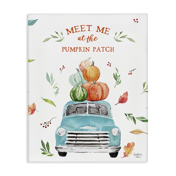 Stupell Industries Farmhouse Pumpkin Patch Seasonal Leaves Botanicals Blue Truck Canvas Art, 24 x 30, by Heather Lee Chan