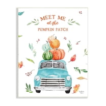 Stupell Industries Pumpkin Patch Seasonal Leaves Botanicals Blue Truck Graphic Art Unframed Art Print Wall Art, Design by Heatherlee Chan
