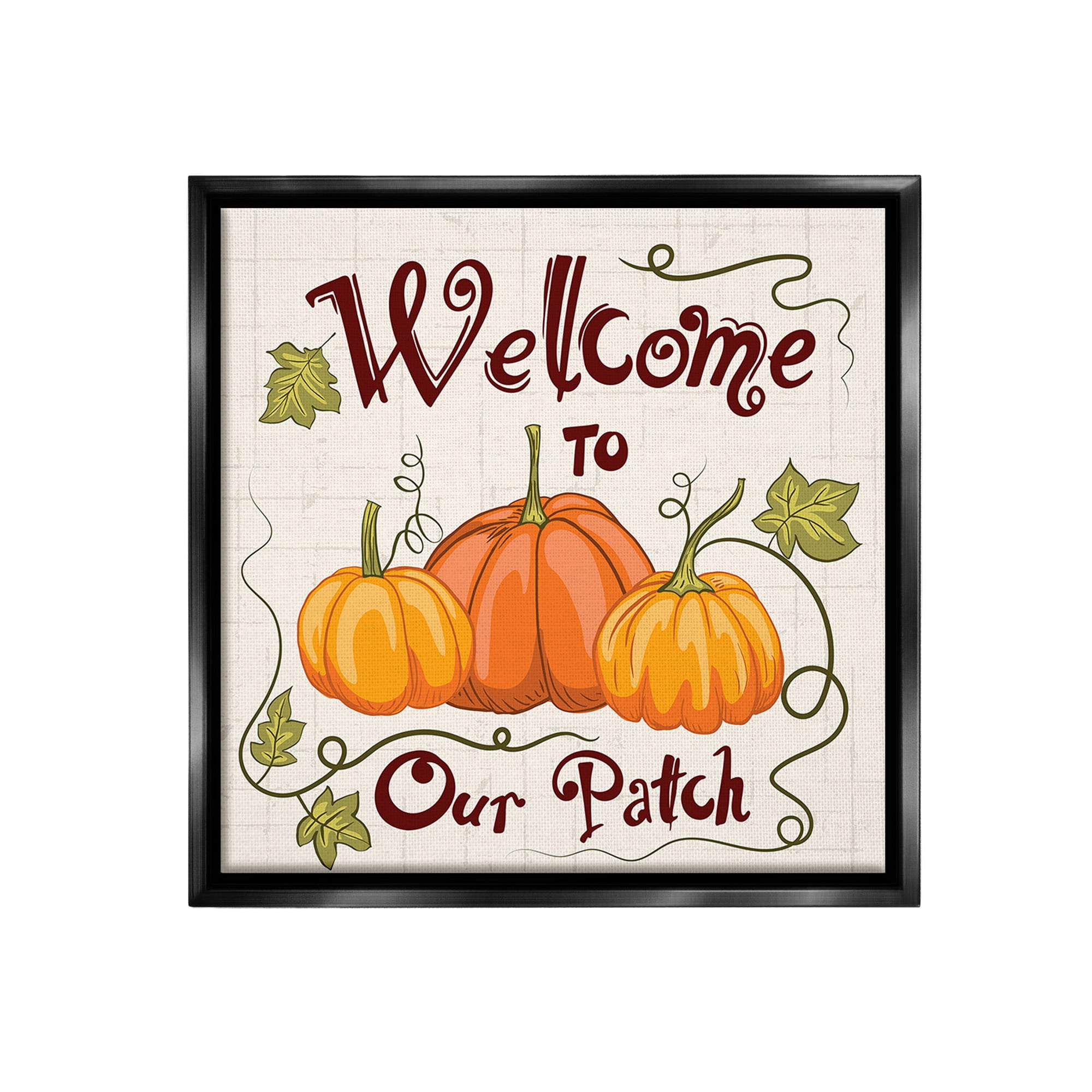 Stupell Industries Pumpkin Patch Welcome Holiday Painting Black Floater Framed Canvas Art Print Wall Art, 25 x 25