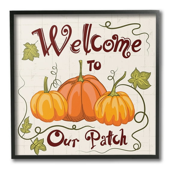 Stupell Industries Pumpkin Patch Welcome Holiday Painting Black Framed Art Print Wall Art, 12 x 12