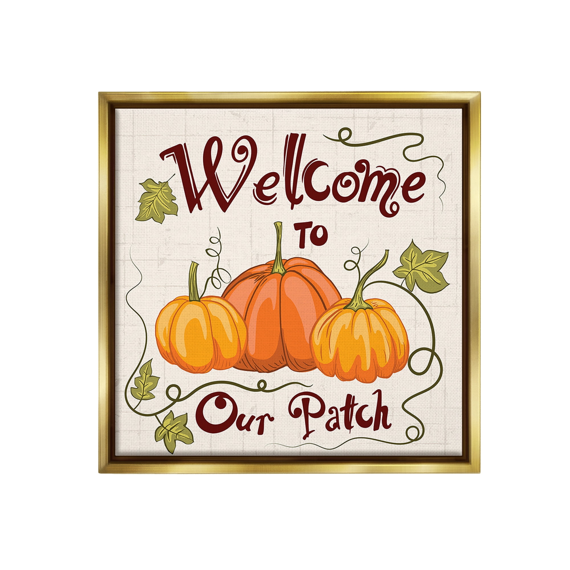 Stupell Industries Pumpkin Patch Welcome Holiday Painting Gold Floater Framed Canvas Art Print Wall Art, 25 x 25
