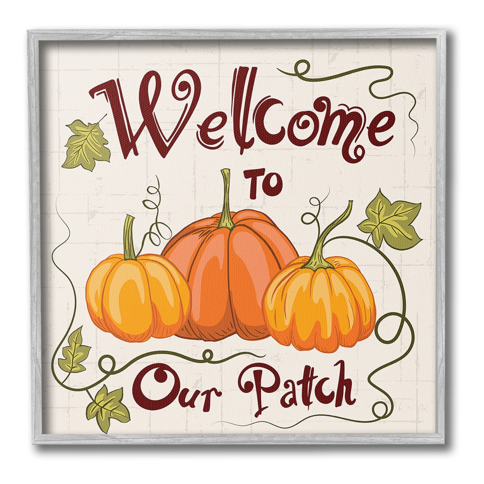 Stupell Industries Pumpkin Patch Welcome Holiday Painting Gray Framed Art Print Wall Art, 24 x 24