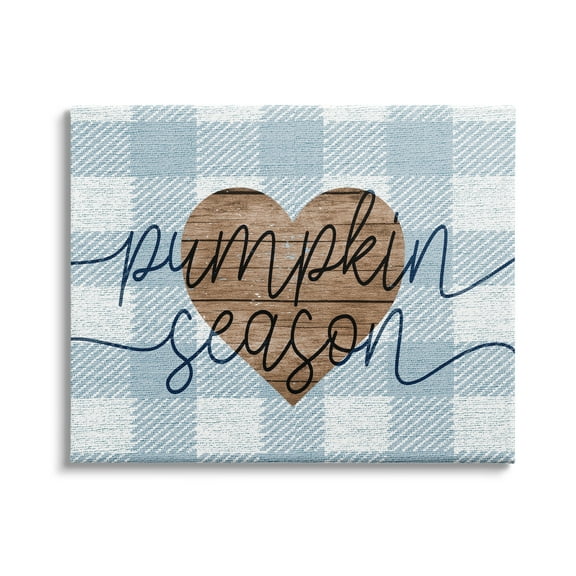 Stupell Industries Pumpkin Season Grain Pattern Heart Blue Checker Plaid, 40 x 30,Design by Daphne Polselli