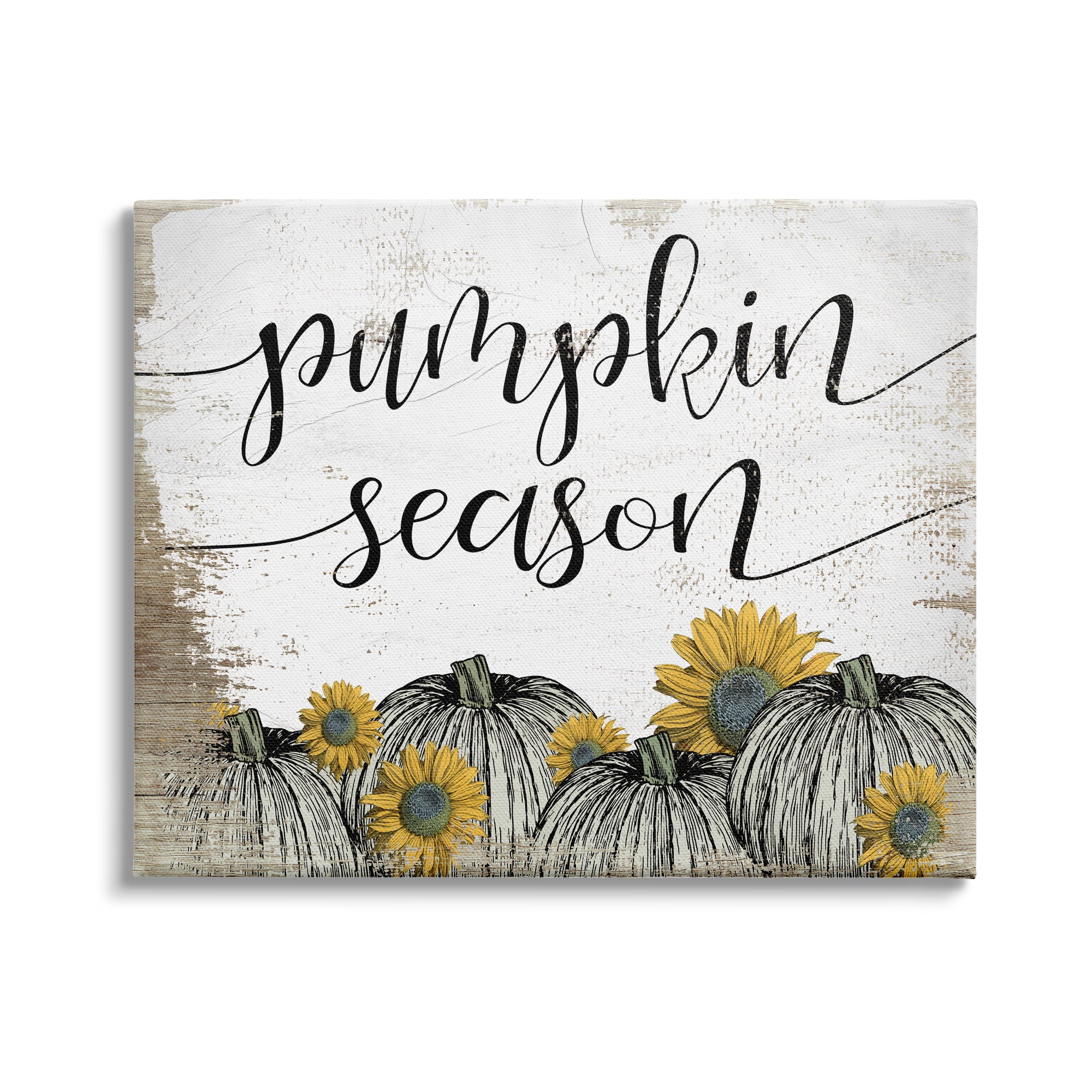 Stupell Industries Pumpkin Season Phrase Vintage Pumpkin Illustration Yellow Sunflowers, 30 x 24,Design by Daphne Polselli