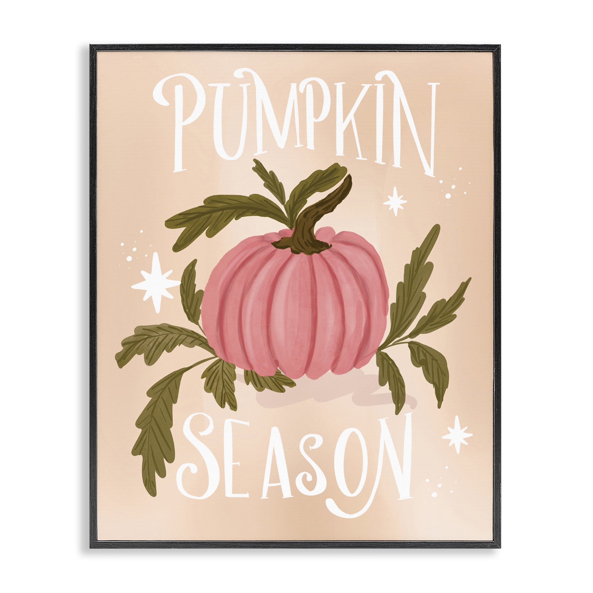 Stupell Industries Pumpkin Season with Leaves Plants & Flowers Painting Black Framed Art Print Wall Art, 24 x 30