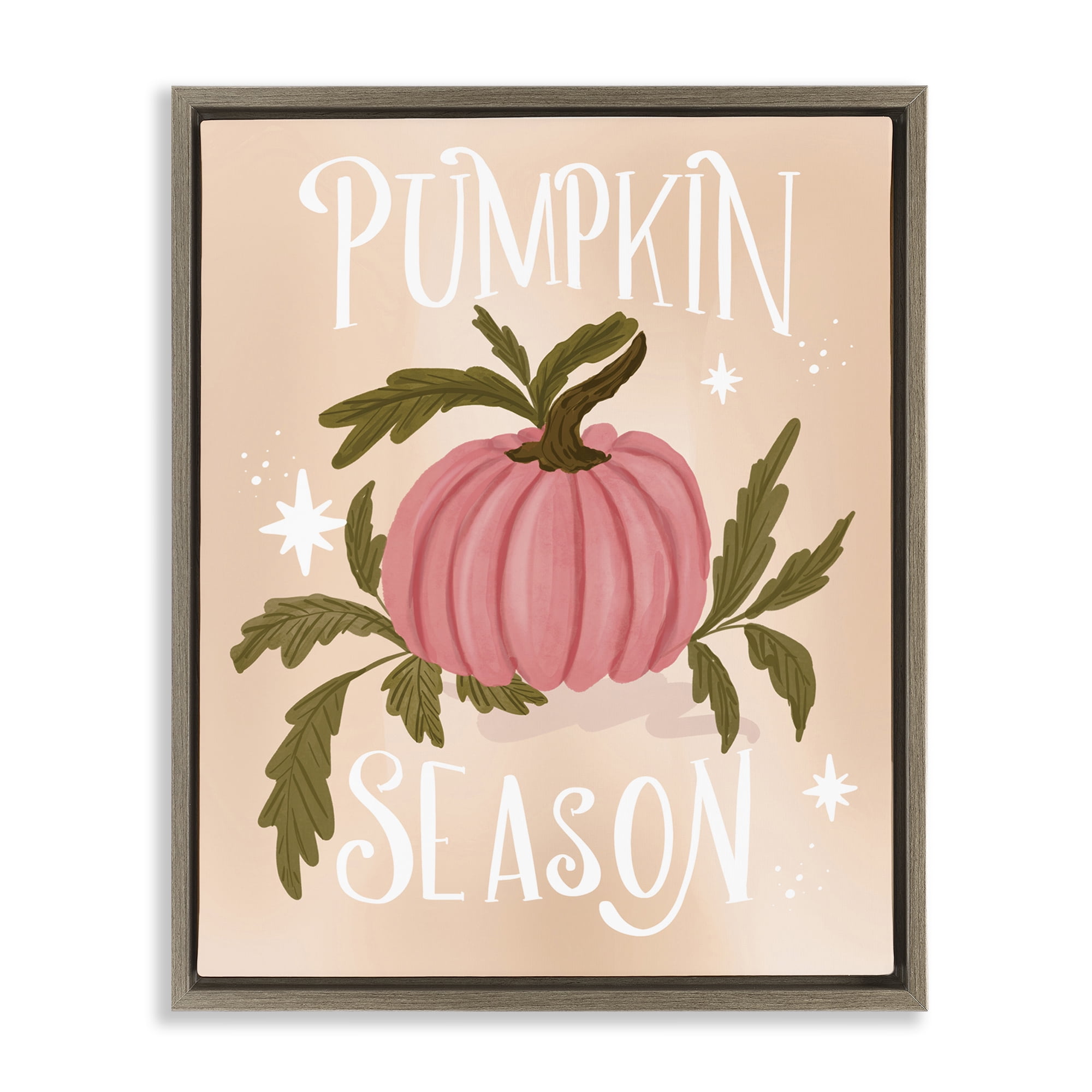 Stupell Industries Pumpkin Season with Leaves Plants & Flowers Painting Brown Floater Framed Canvas Art Print Wall Art, 17 x 21