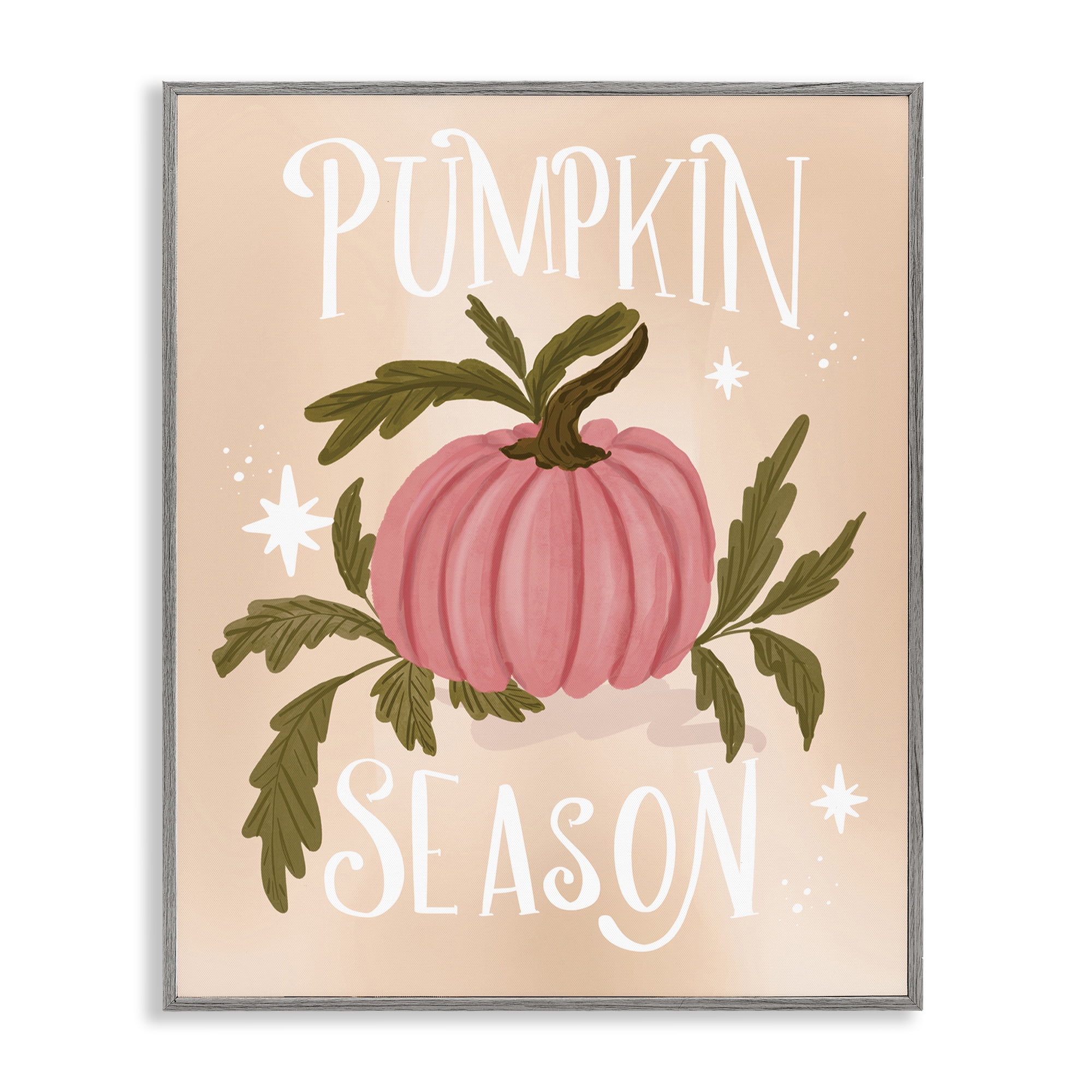 Stupell Industries Pumpkin Season with Leaves Plants & Flowers Painting Gray Framed Art Print Wall Art, 24 x 30