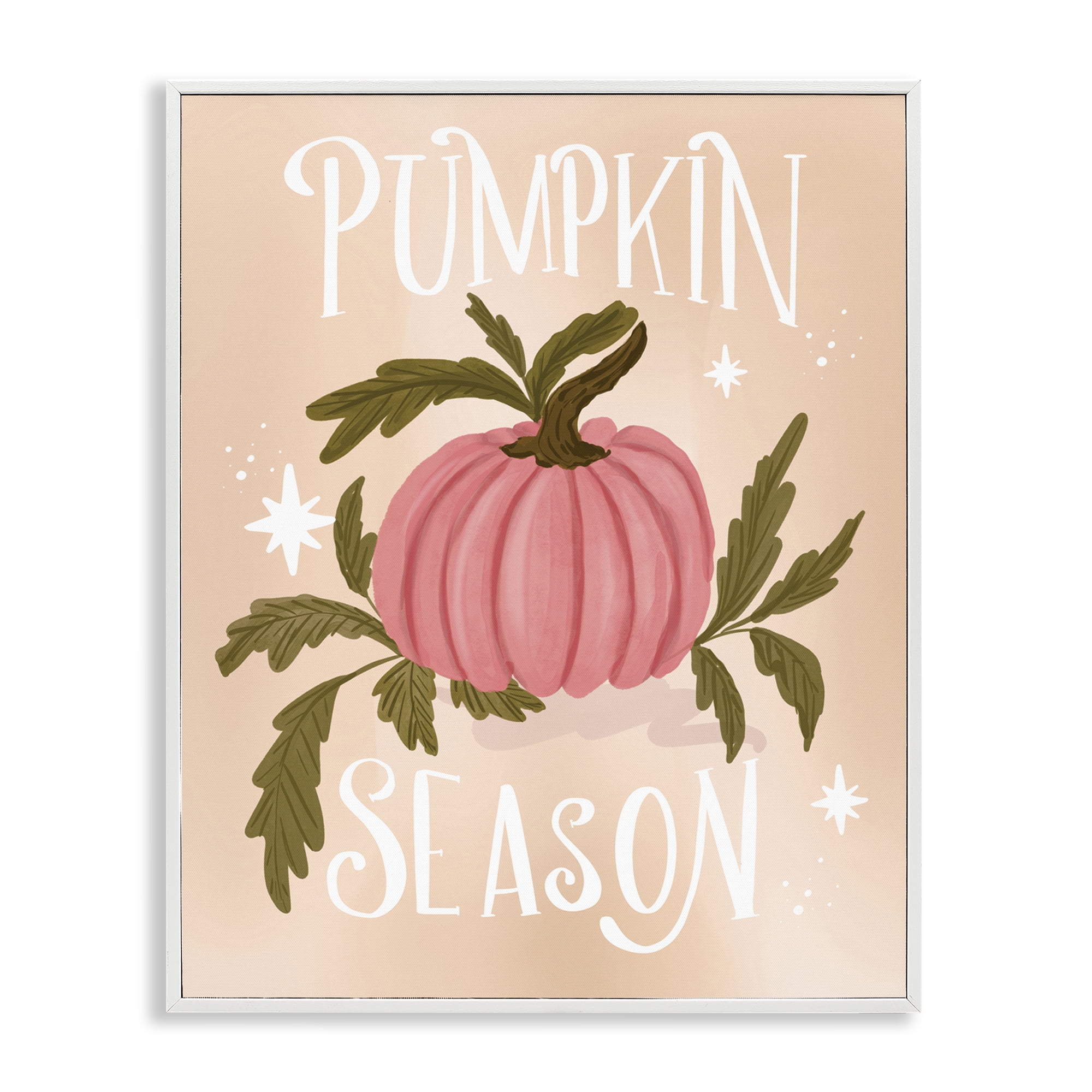 Stupell Industries Pumpkin Season with Leaves Plants & Flowers Painting White Framed Art Print Wall Art, 24 x 30