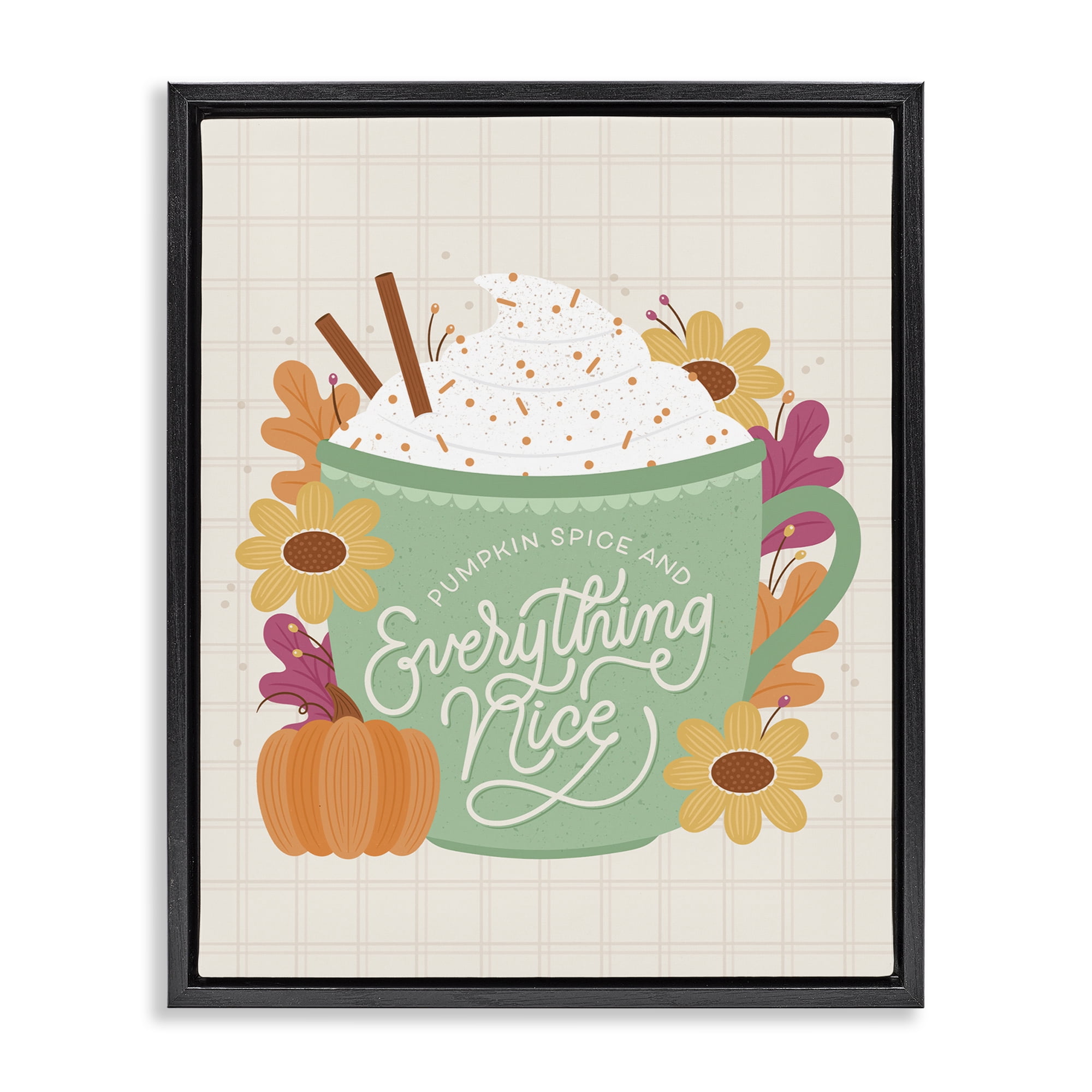 Stupell Industries Pumpkin Spice Everything Nice Food & Beverage Painting Black Floater Framed Canvas Art Print Wall Art, 17 x 21